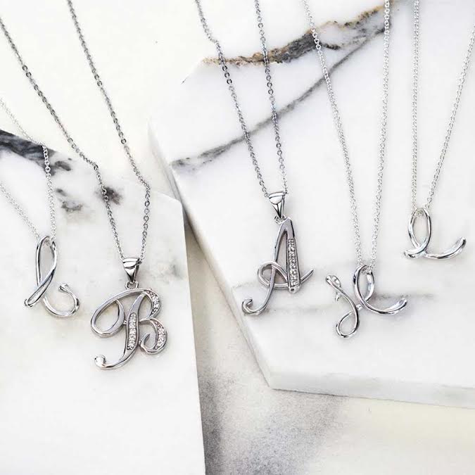 ABC Script Letter Initial Necklace Sterling Silver 18 Inch - Image 61