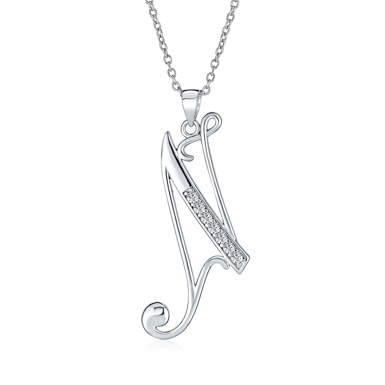 Pave CZ Script Alphabet Initial Pendant Necklace .925 Sterling Silver - Image 10