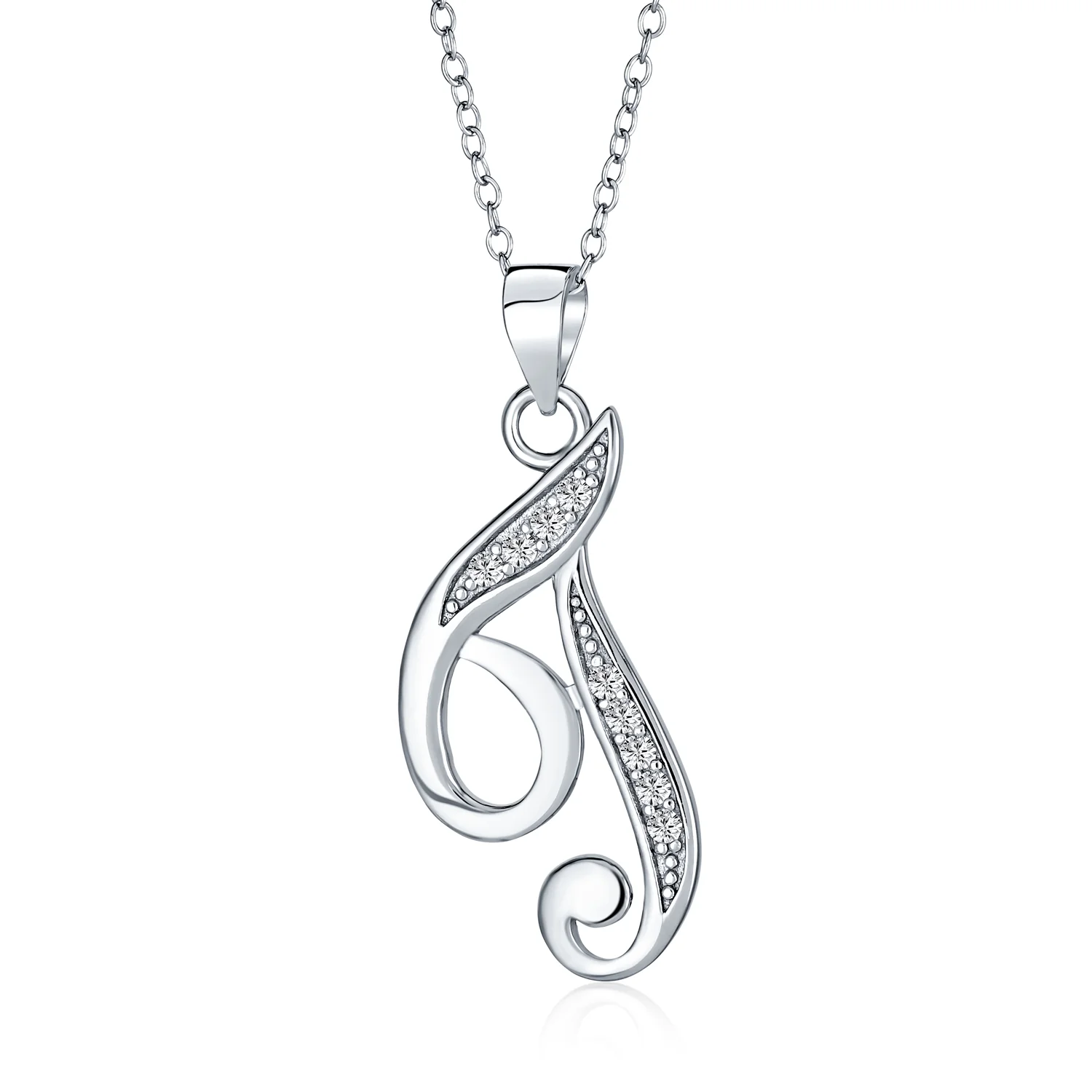 Pave CZ Script Alphabet Initial Pendant Necklace .925 Sterling Silver - Image 12