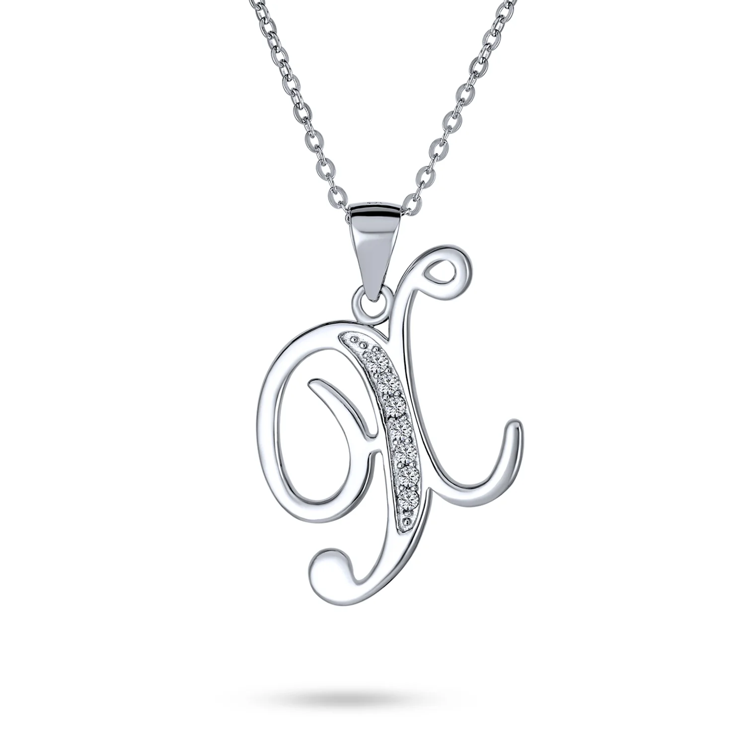Pave CZ Script Alphabet Initial Pendant Necklace .925 Sterling Silver - Image 13