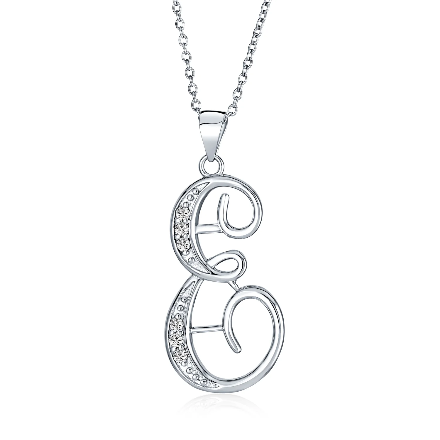 Pave CZ Script Alphabet Initial Pendant Necklace .925 Sterling Silver - Image 14