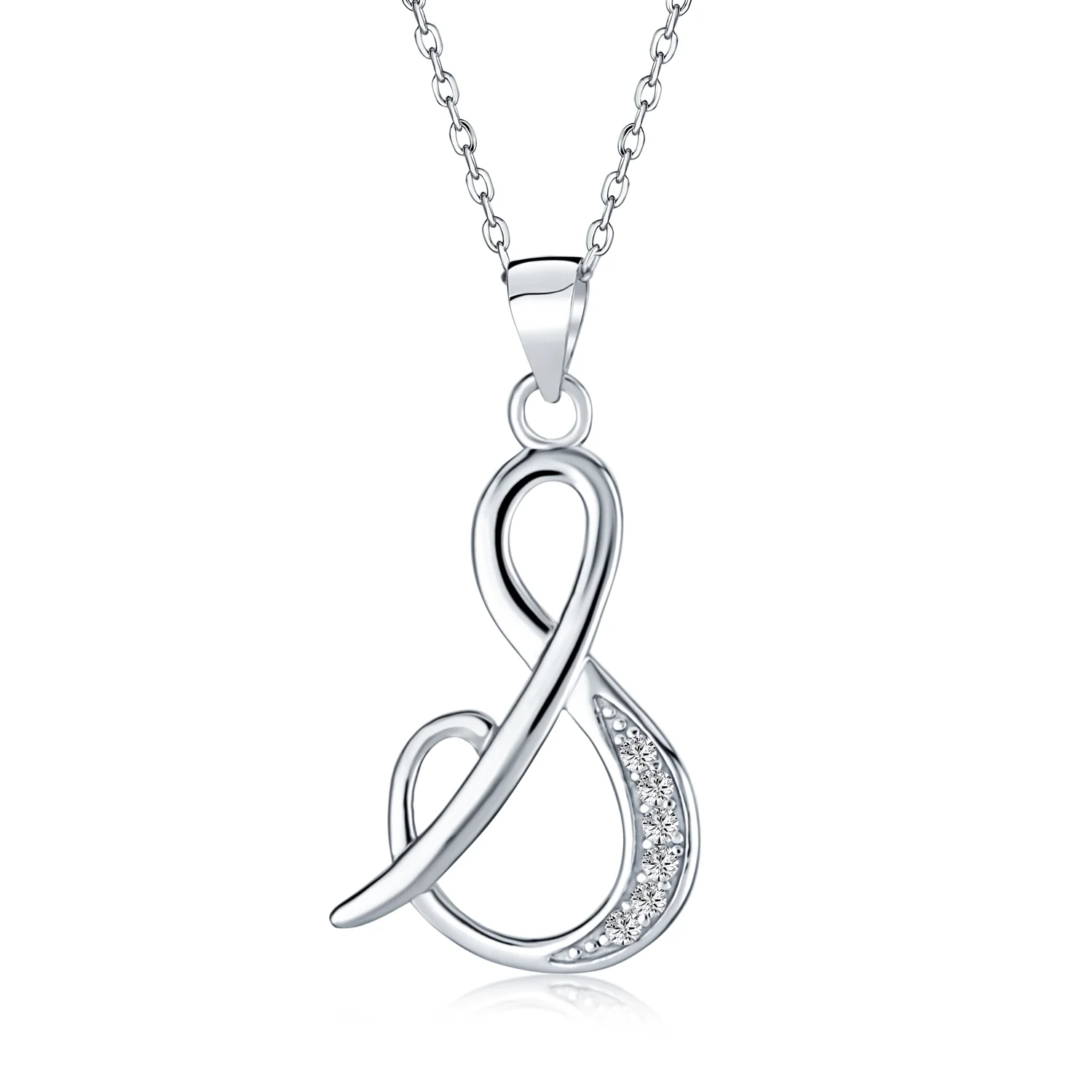 Pave CZ Script Alphabet Initial Pendant Necklace .925 Sterling Silver - Image 16