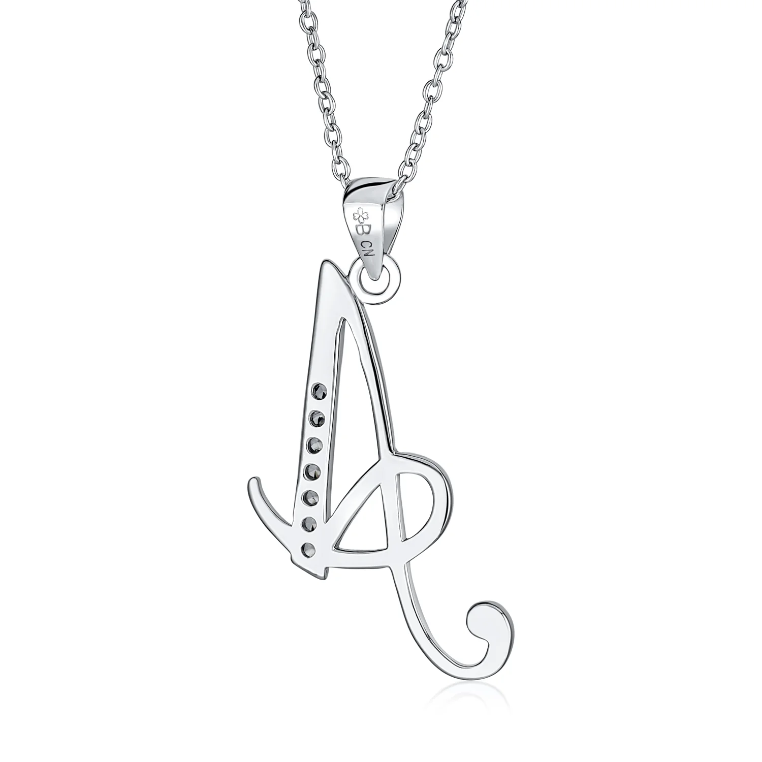Pave CZ Script Alphabet Initial Pendant Necklace .925 Sterling Silver - Image 17