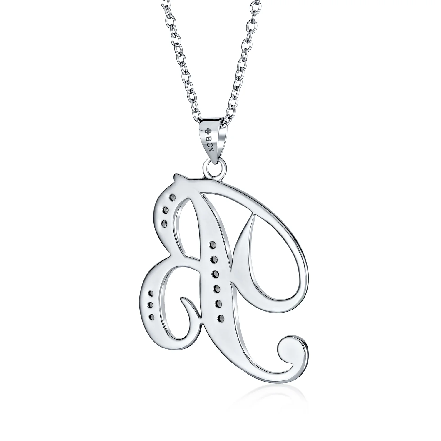 Pave CZ Script Alphabet Initial Pendant Necklace .925 Sterling Silver - Image 18