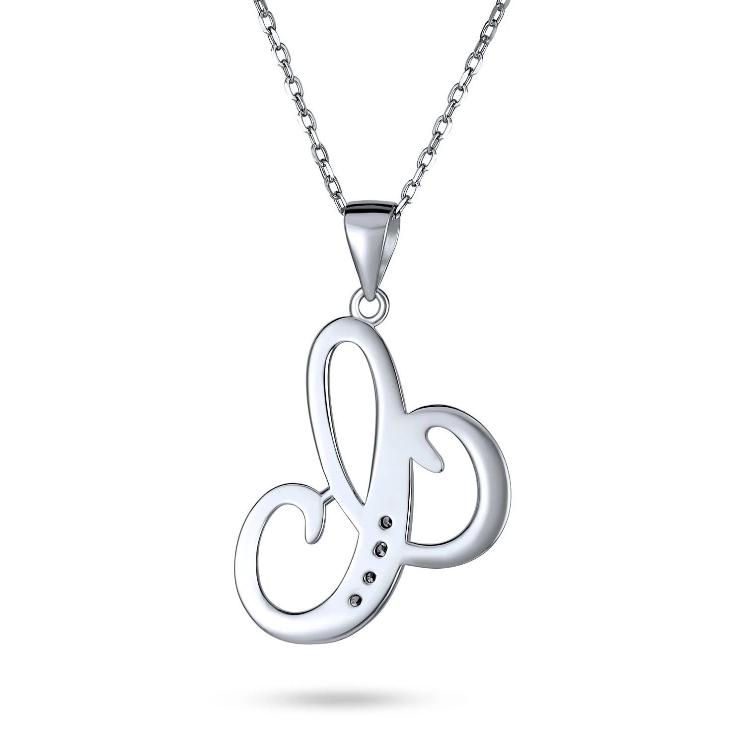 Pave CZ Script Alphabet Initial Pendant Necklace .925 Sterling Silver - Image 19