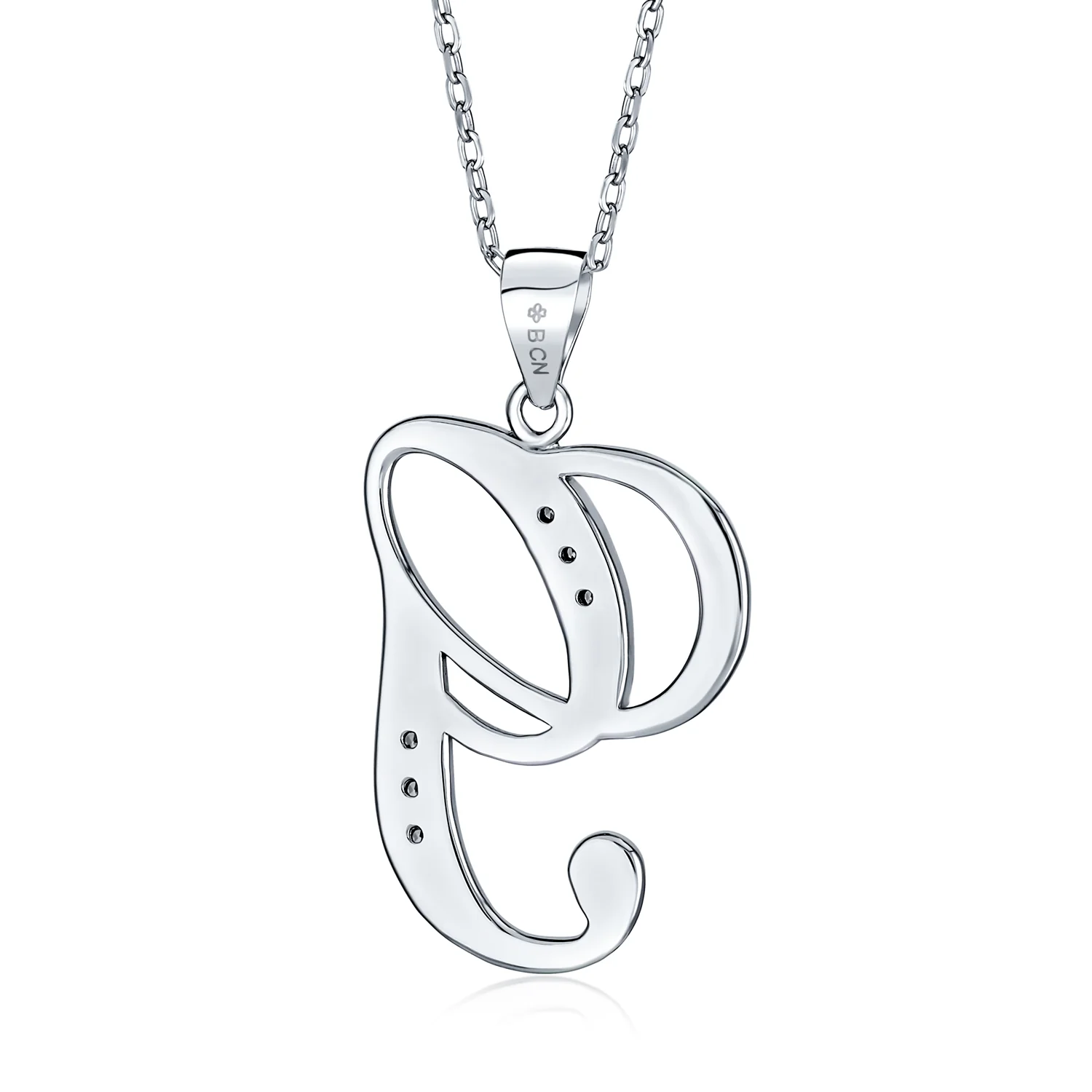 Pave CZ Script Alphabet Initial Pendant Necklace .925 Sterling Silver - Image 21
