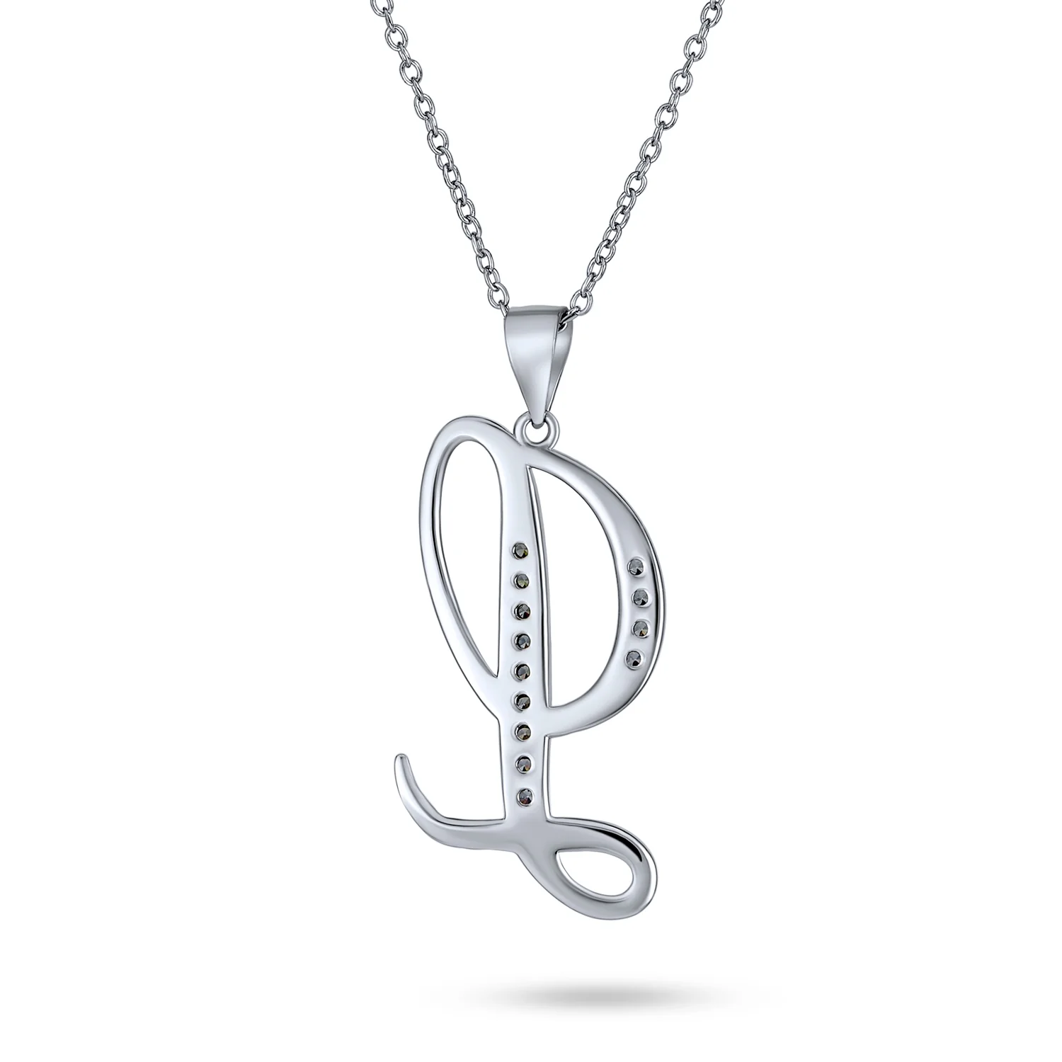 Pave CZ Script Alphabet Initial Pendant Necklace .925 Sterling Silver - Image 22