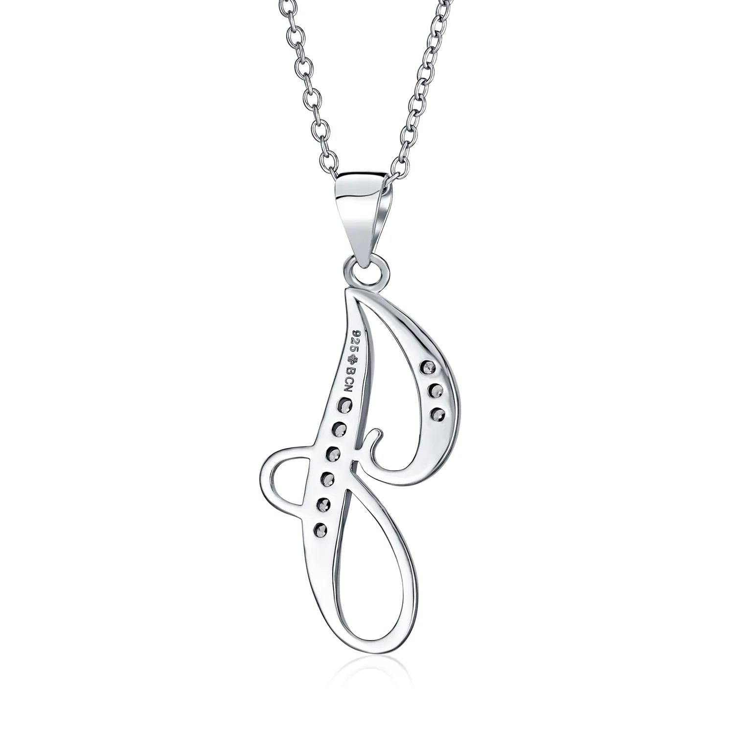 Pave CZ Script Alphabet Initial Pendant Necklace .925 Sterling Silver - Image 23