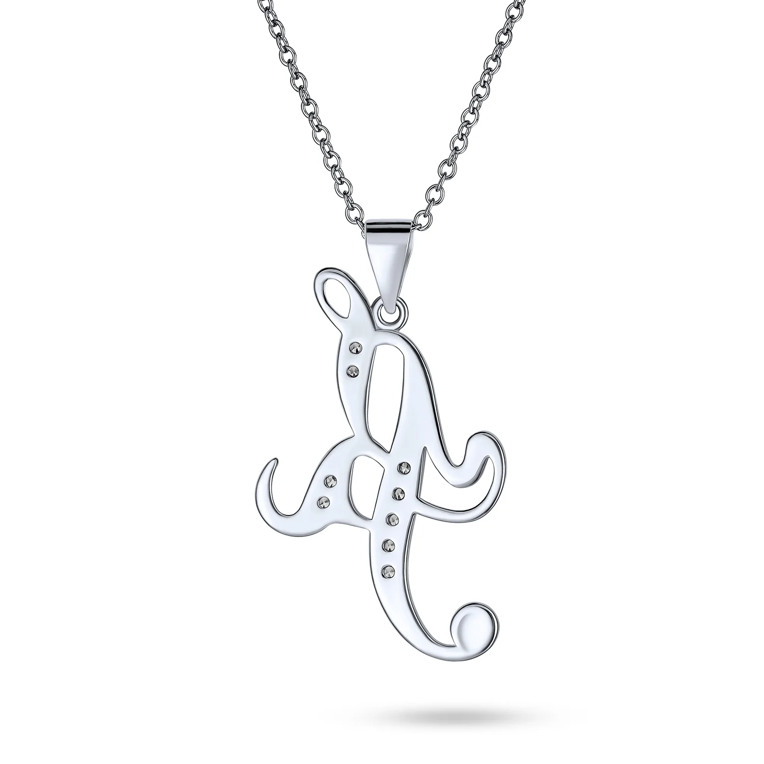 Pave CZ Script Alphabet Initial Pendant Necklace .925 Sterling Silver - Image 24