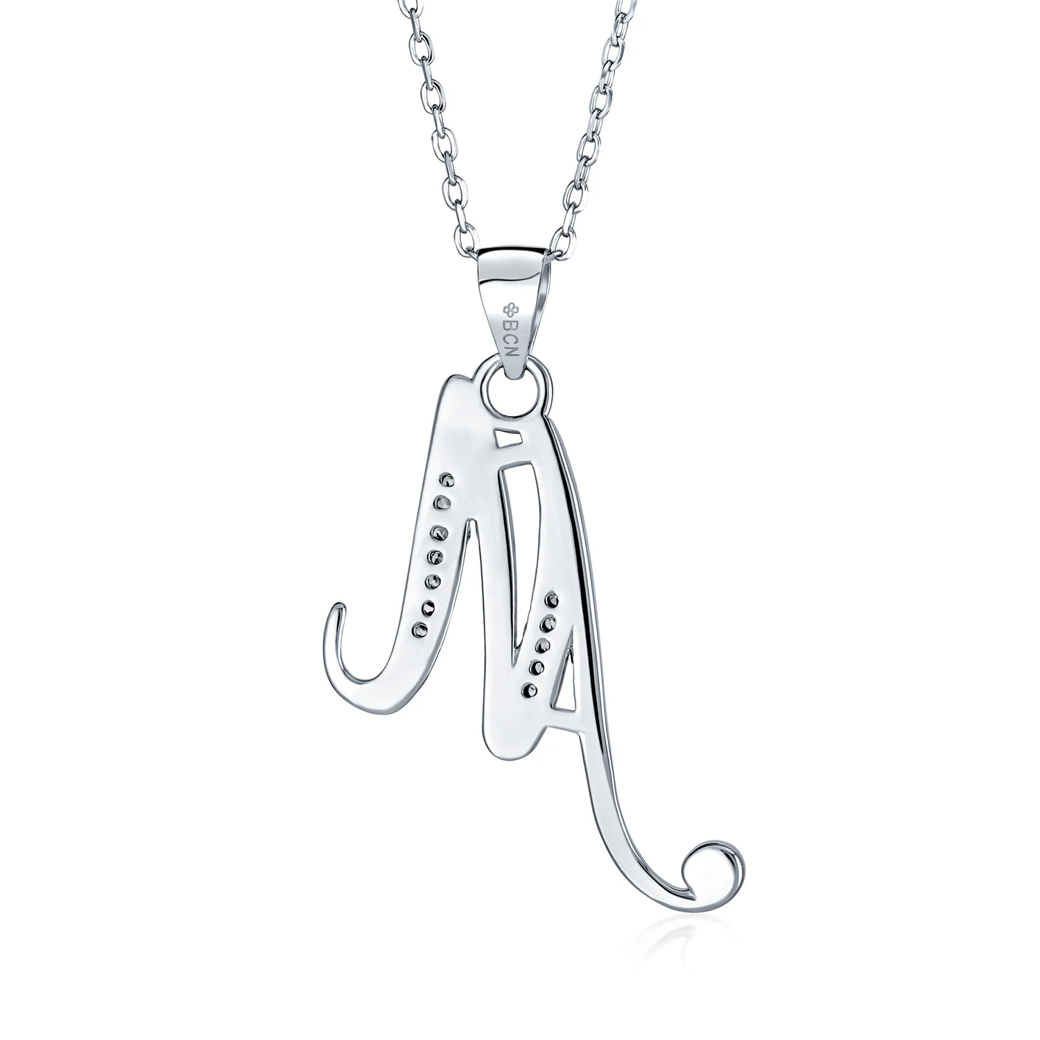 Pave CZ Script Alphabet Initial Pendant Necklace .925 Sterling Silver - Image 25