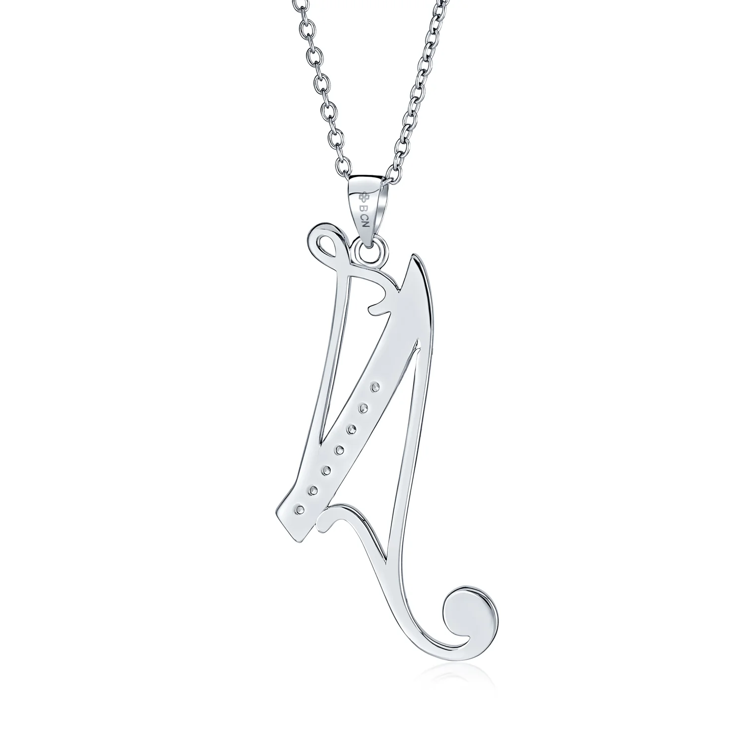 Pave CZ Script Alphabet Initial Pendant Necklace .925 Sterling Silver - Image 26