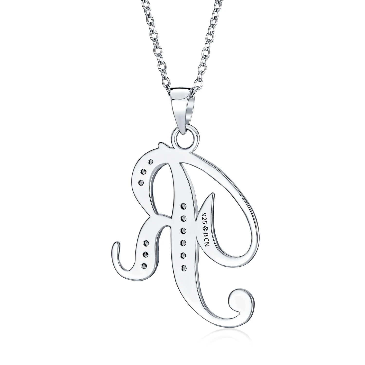 Pave CZ Script Alphabet Initial Pendant Necklace .925 Sterling Silver - Image 27