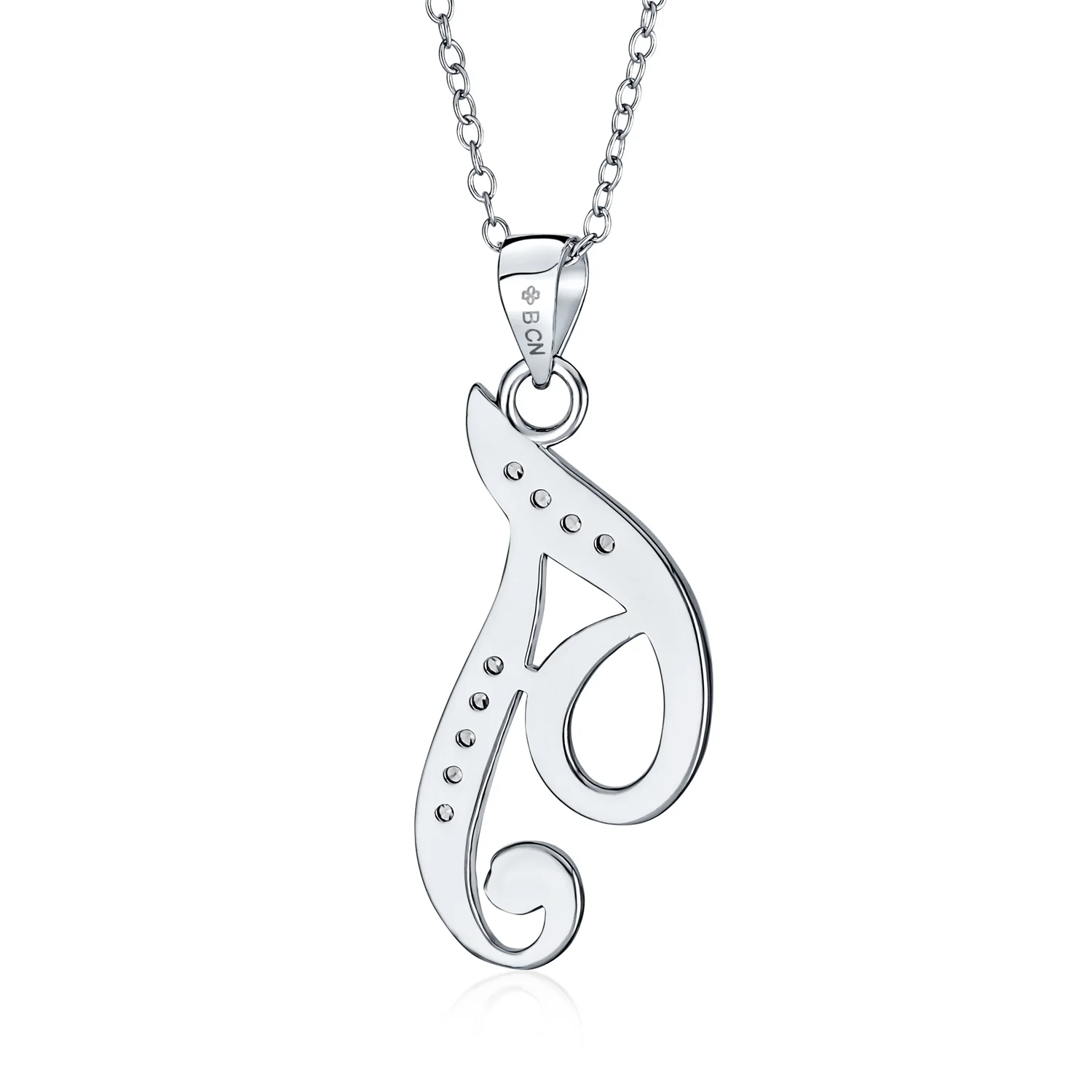 Pave CZ Script Alphabet Initial Pendant Necklace .925 Sterling Silver - Image 28