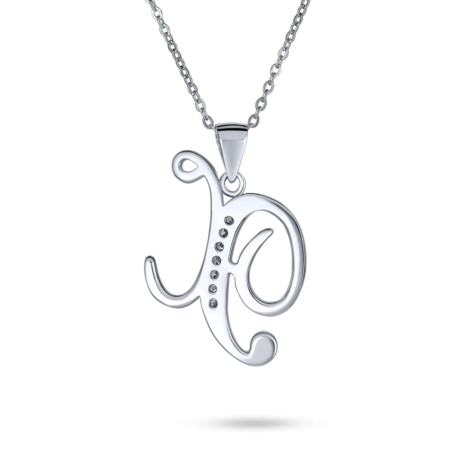 Pave CZ Script Alphabet Initial Pendant Necklace .925 Sterling Silver - Image 29