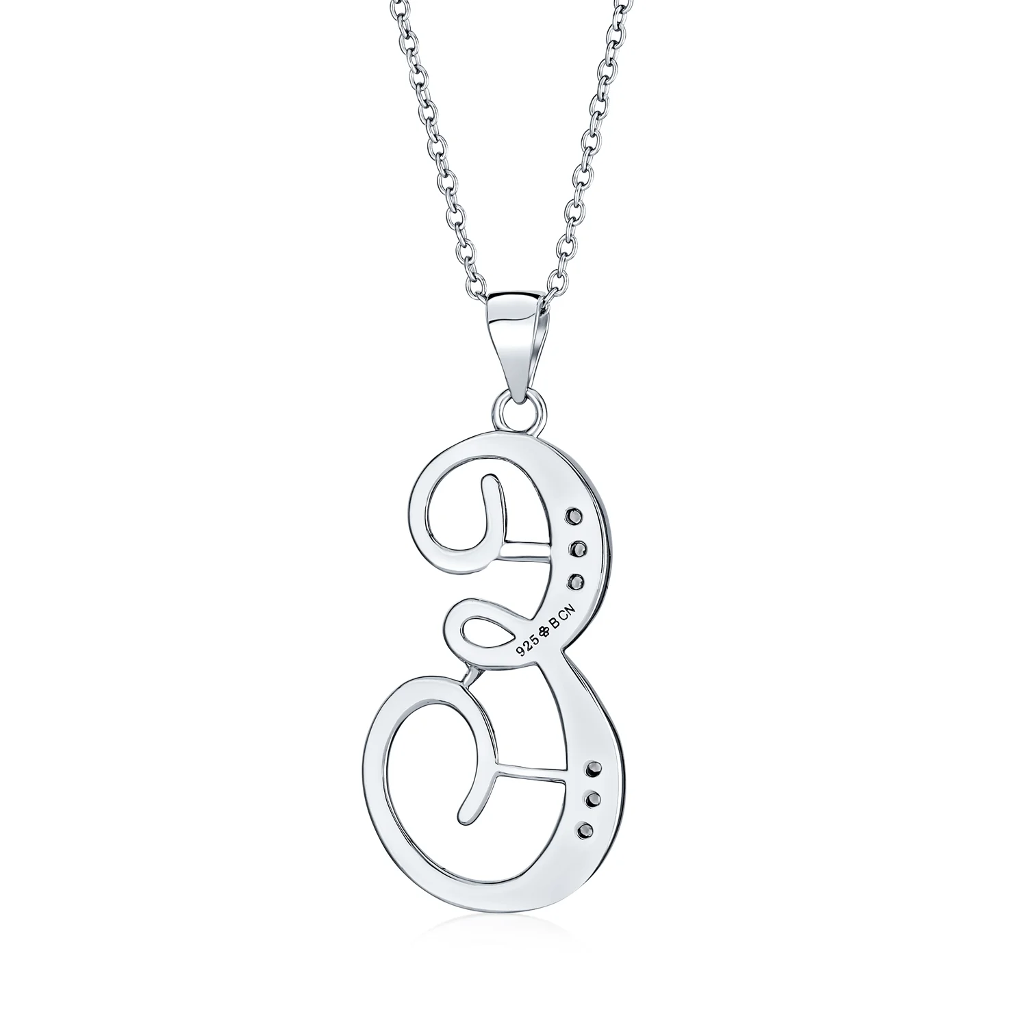 Pave CZ Script Alphabet Initial Pendant Necklace .925 Sterling Silver - Image 30