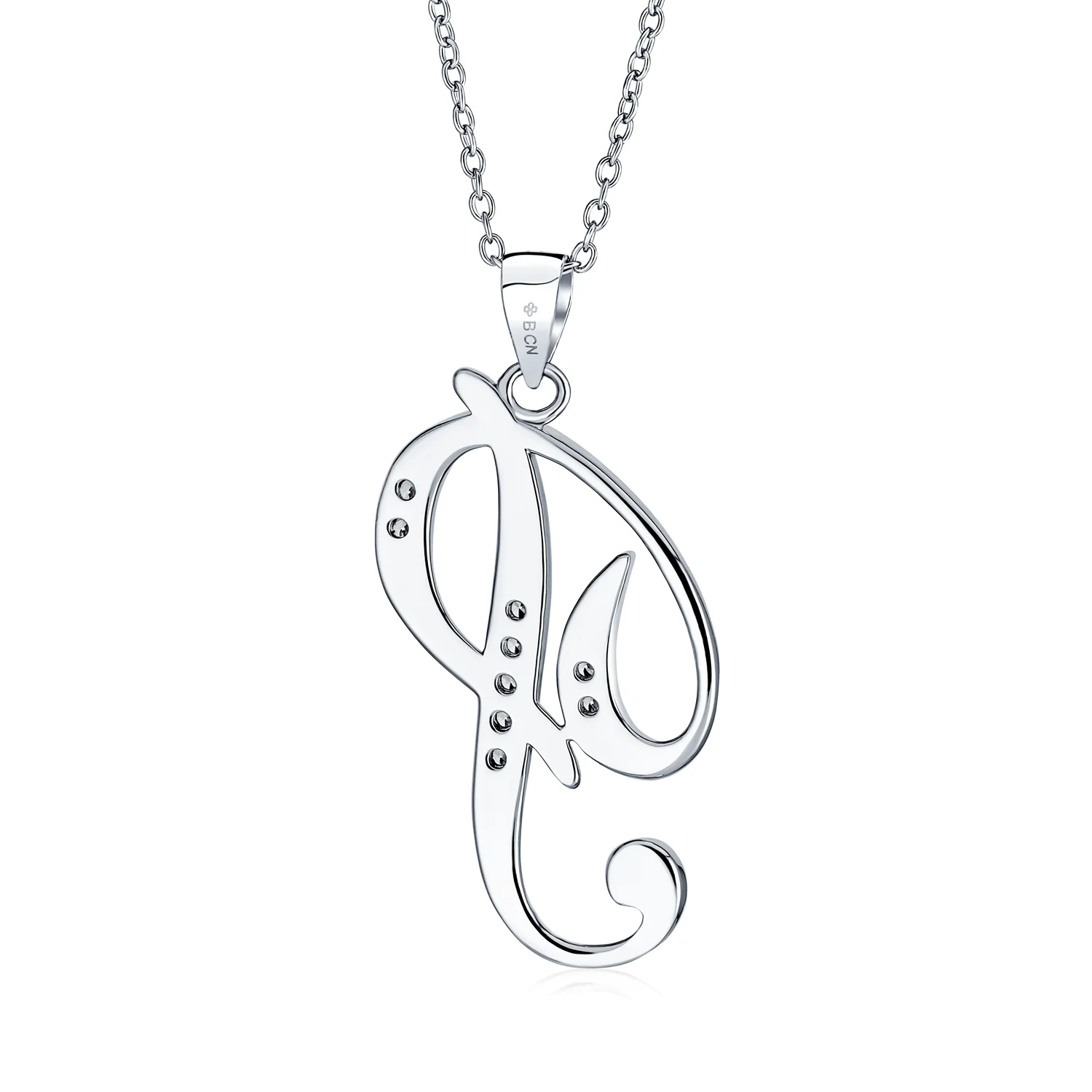 Pave CZ Script Alphabet Initial Pendant Necklace .925 Sterling Silver - Image 31