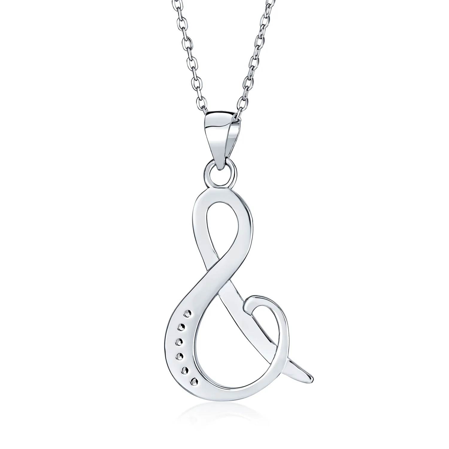Pave CZ Script Alphabet Initial Pendant Necklace .925 Sterling Silver - Image 32