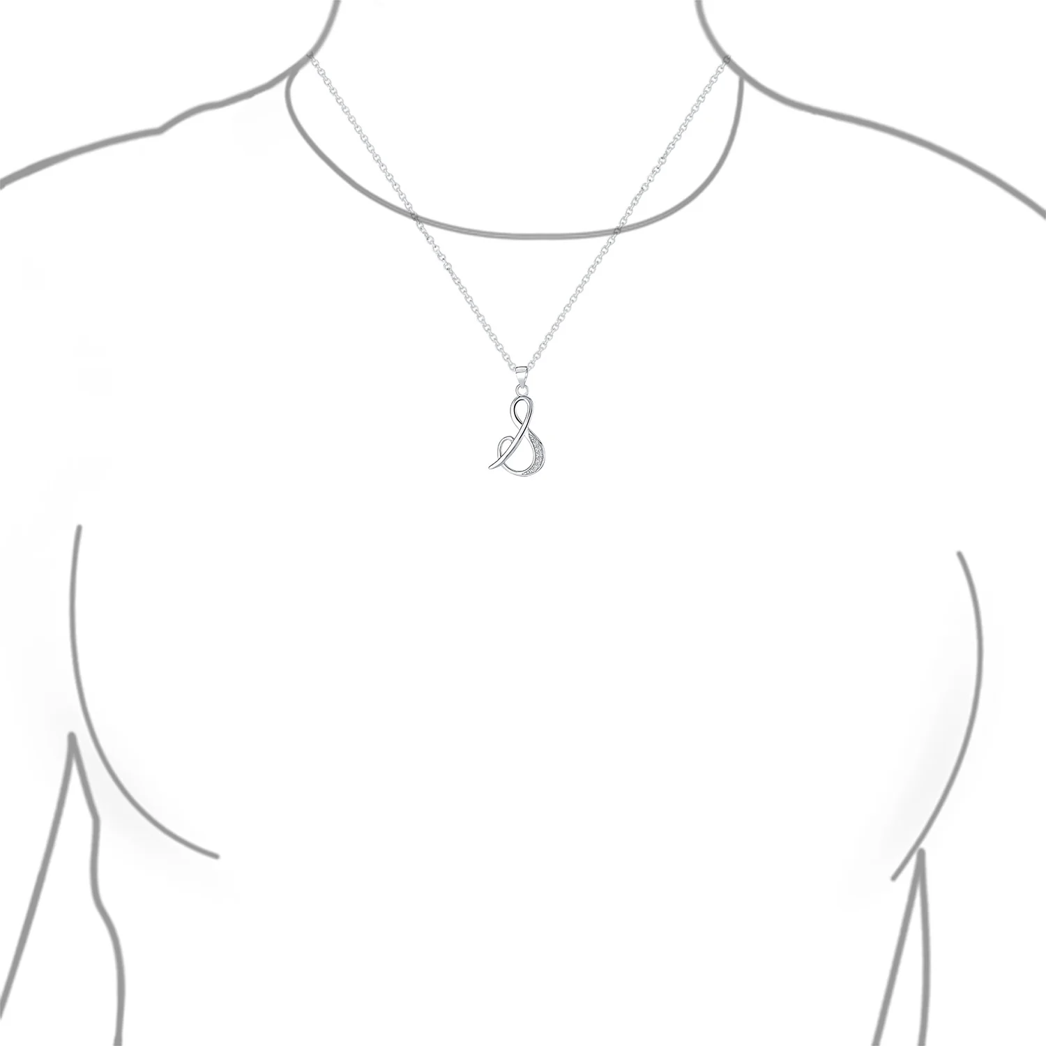 Pave CZ Script Alphabet Initial Pendant Necklace .925 Sterling Silver - Image 48