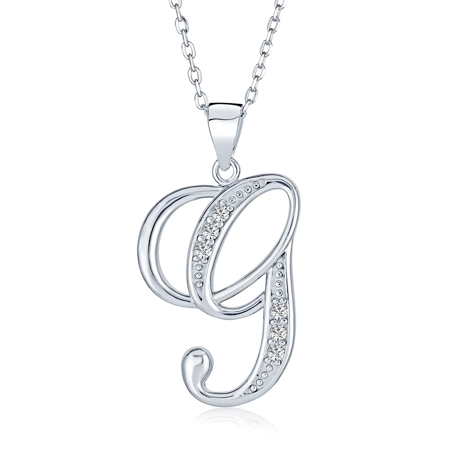 Pave CZ Script Alphabet Initial Pendant Necklace .925 Sterling Silver - Image 5