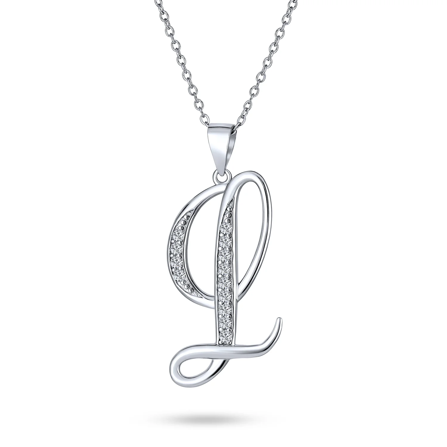 Pave CZ Script Alphabet Initial Pendant Necklace .925 Sterling Silver - Image 6