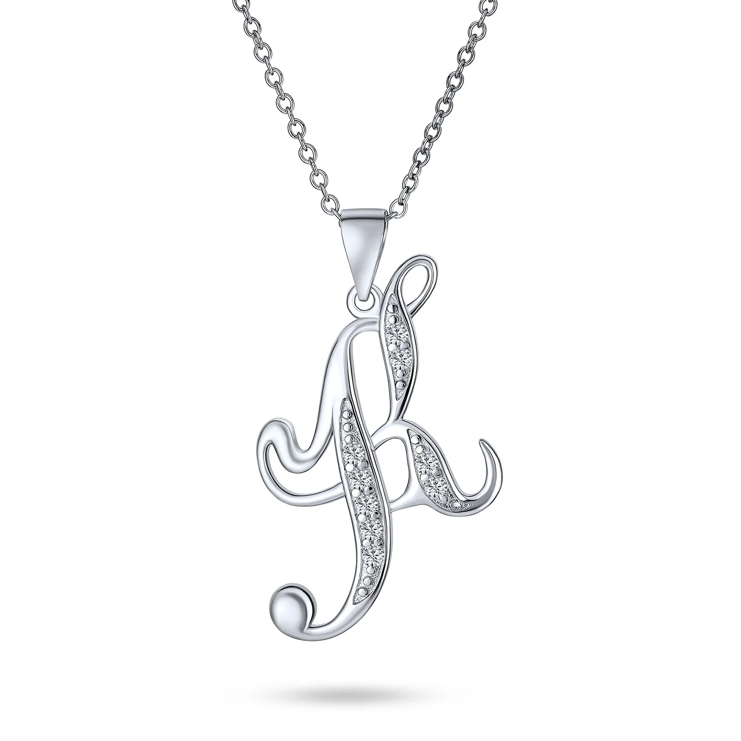 Pave CZ Script Alphabet Initial Pendant Necklace .925 Sterling Silver - Image 8