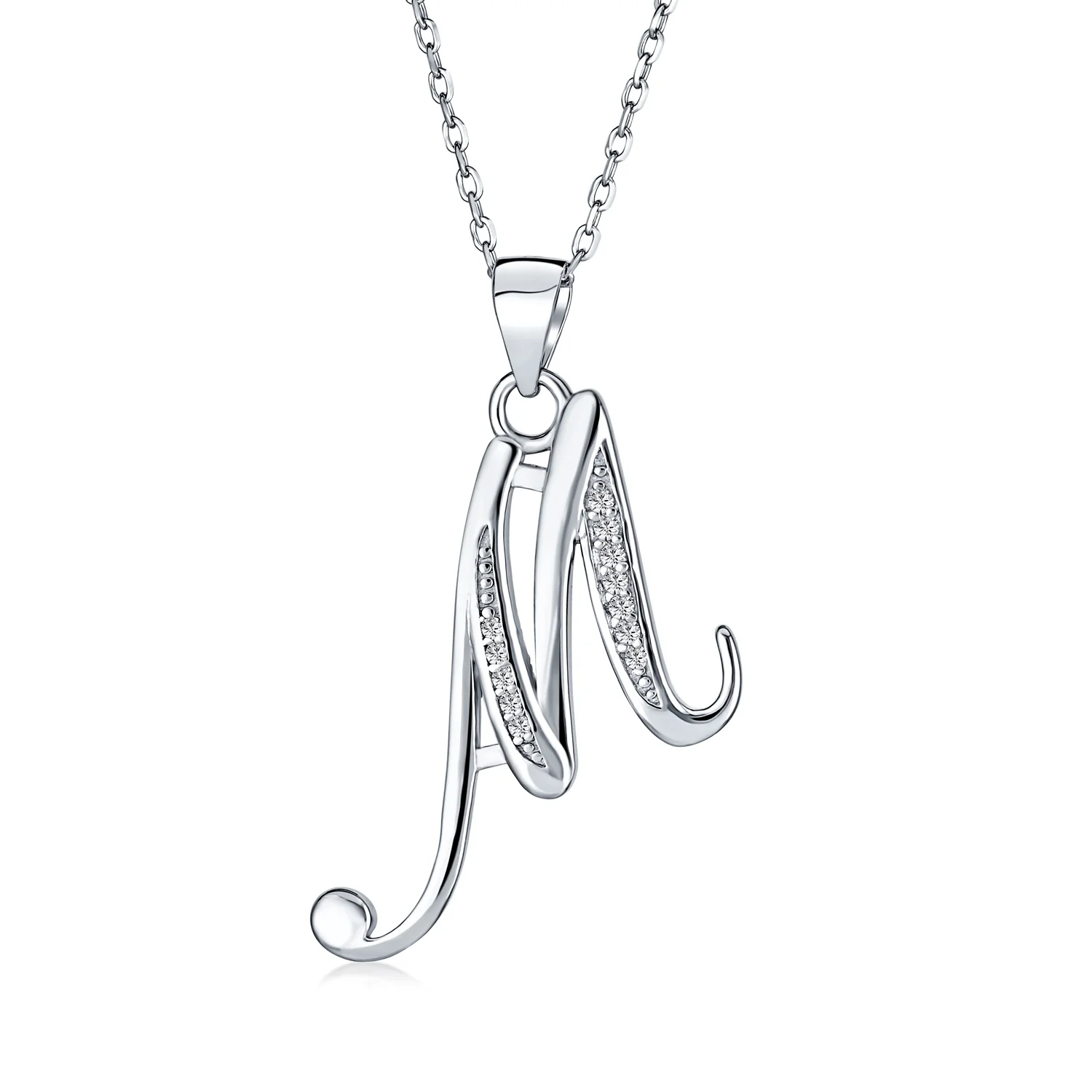 Pave CZ Script Alphabet Initial Pendant Necklace .925 Sterling Silver - Image 9