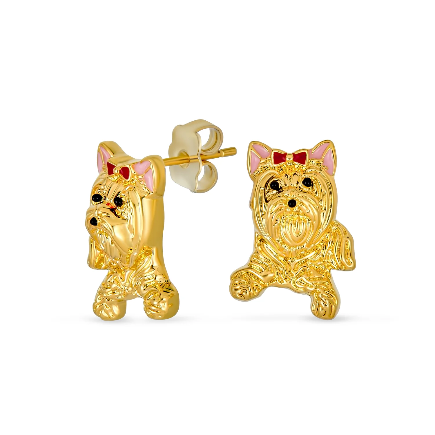 Yorkshire Shih Tzu Dog Stud Earrings Pendant or Brooch Jewelry Set Gold Plated - Image 2