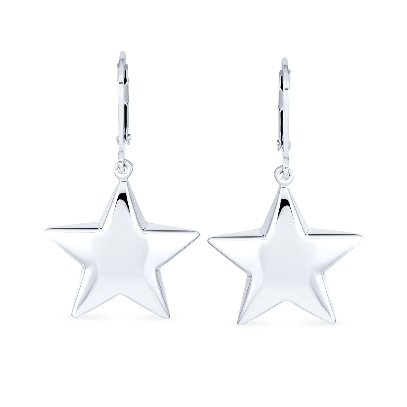 American Patriotic Celestial Dangle Earrings Leverback Stars - Image 2