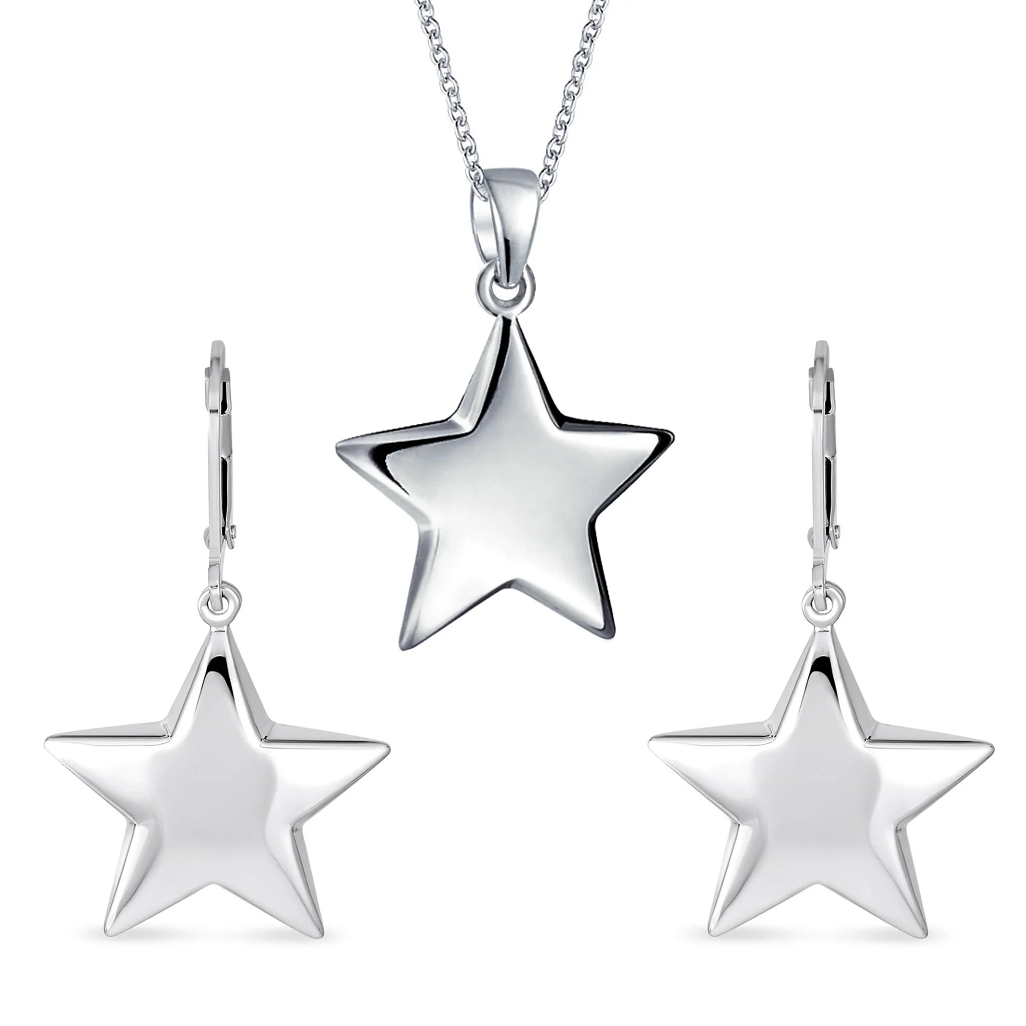American Patriotic Celestial Star Necklace Earrings Set