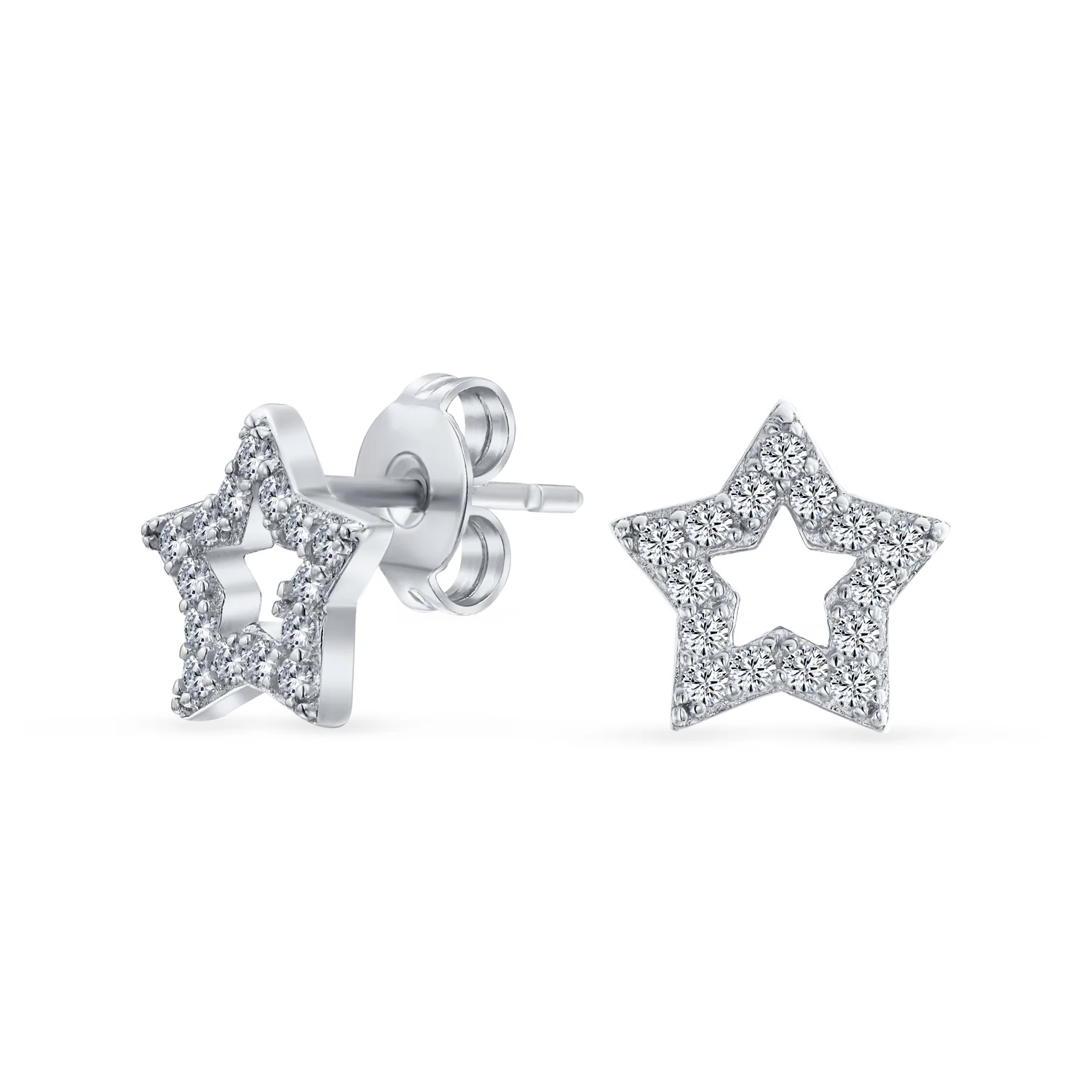 American Patriotic CZ Stud Earrings Sparkling Pave Stars - Image 2