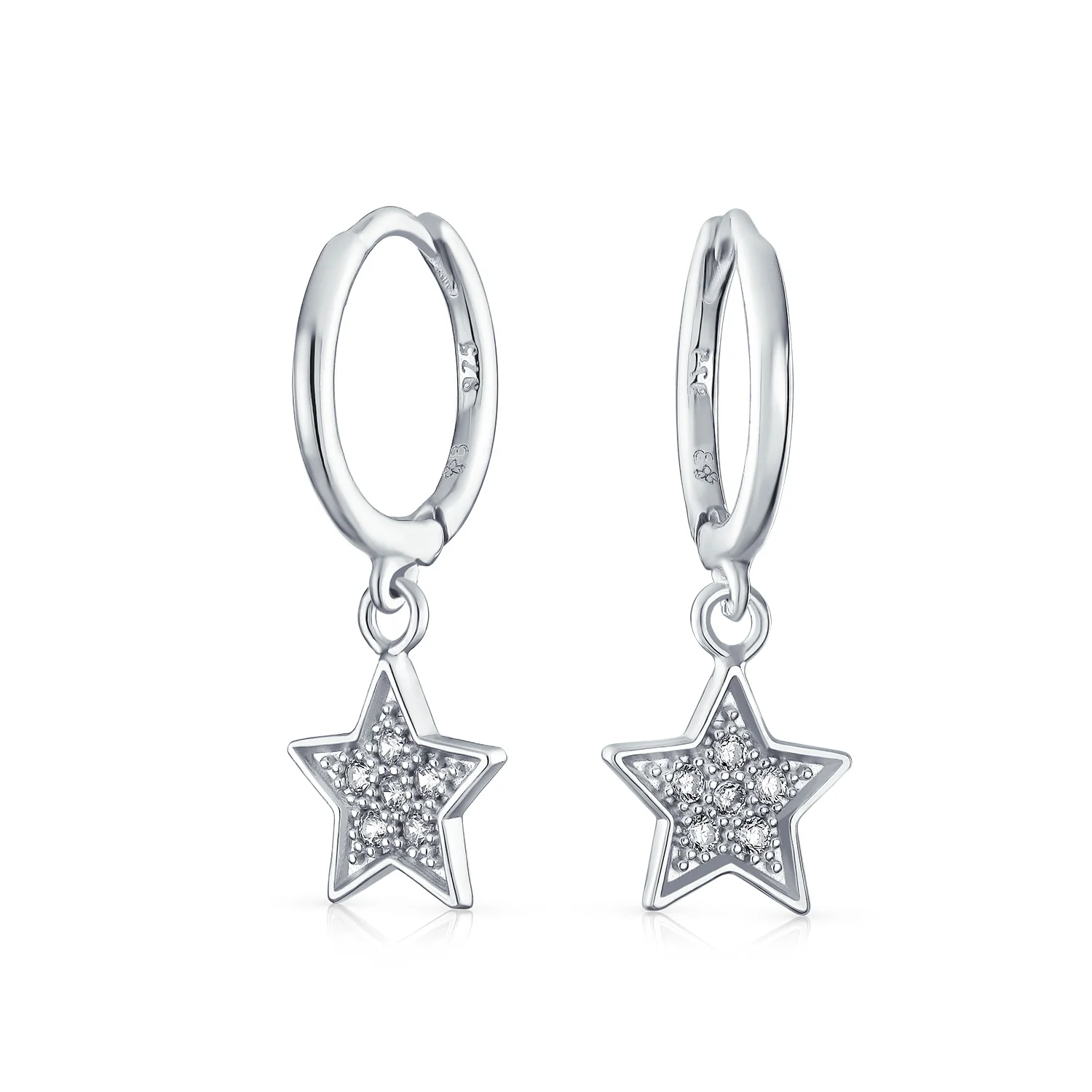 American Patriotic Dangle Chandelier Earrings CZ Stars
