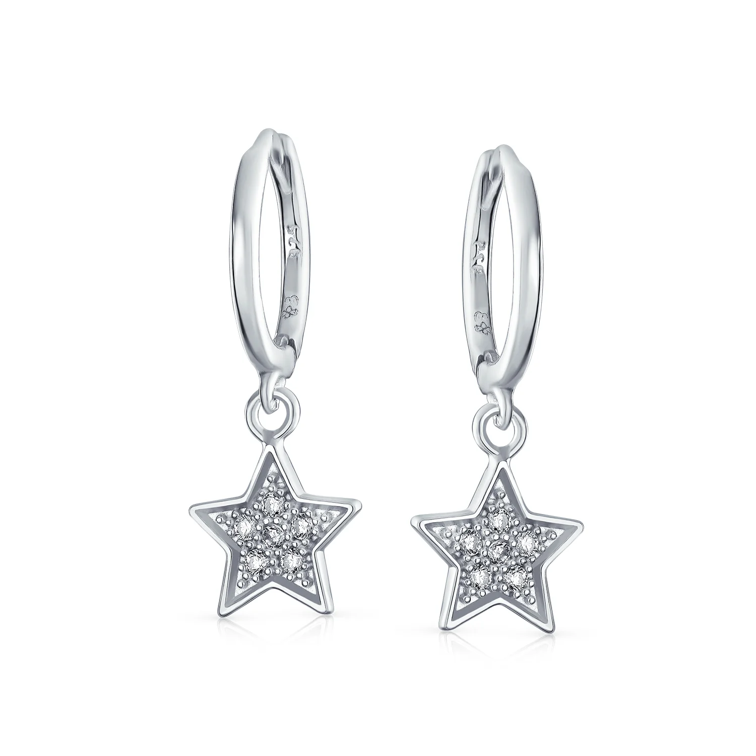 American Patriotic Dangle Chandelier Earrings CZ Stars - Image 2