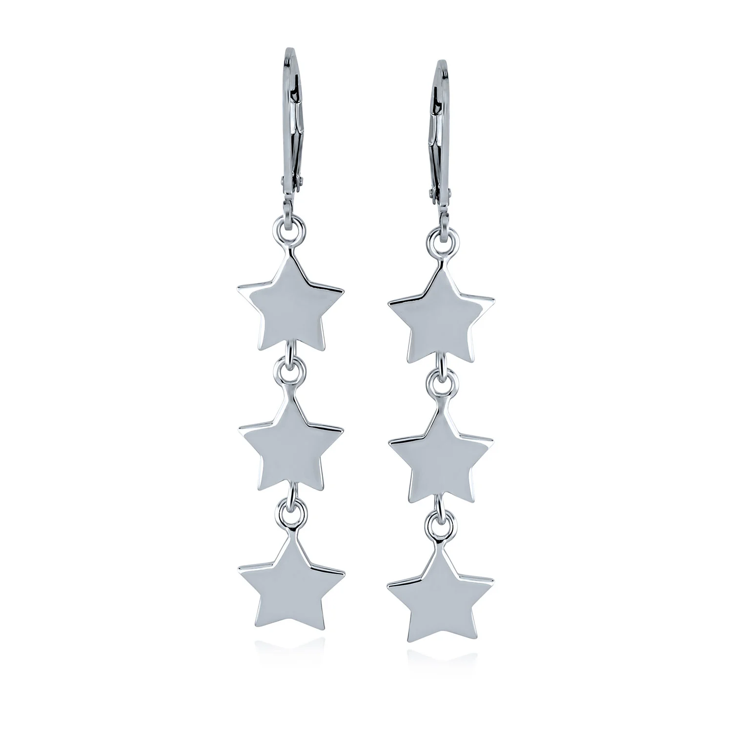 American Patriotic Celestial Star Dangle Earrings  Sterling Silver French Wire - Image 2