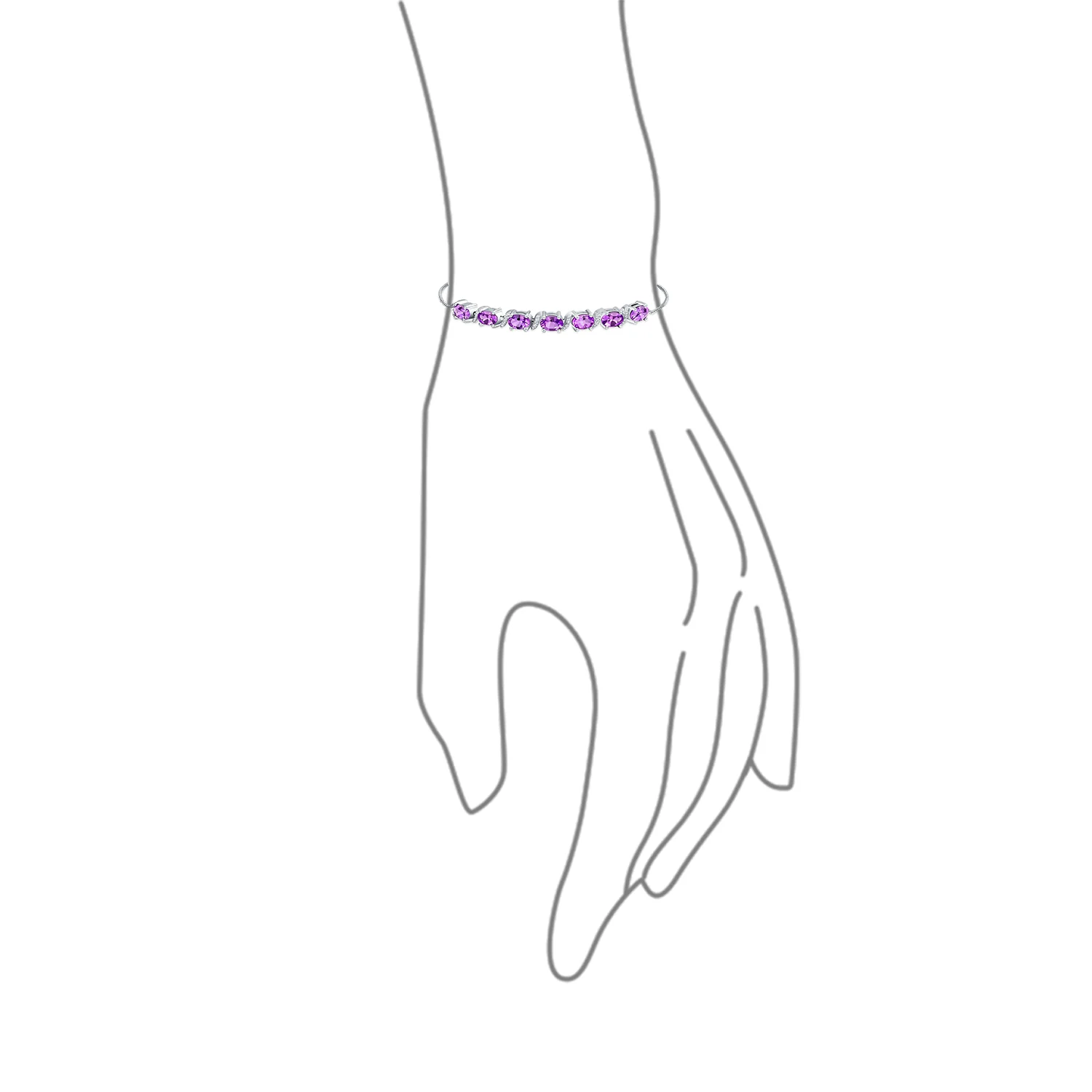 Lavender Purple Natural Amethyst Zircon Accent Bolo Tennis Bracelet .925 Sterling Silver Adjustable - Image 4