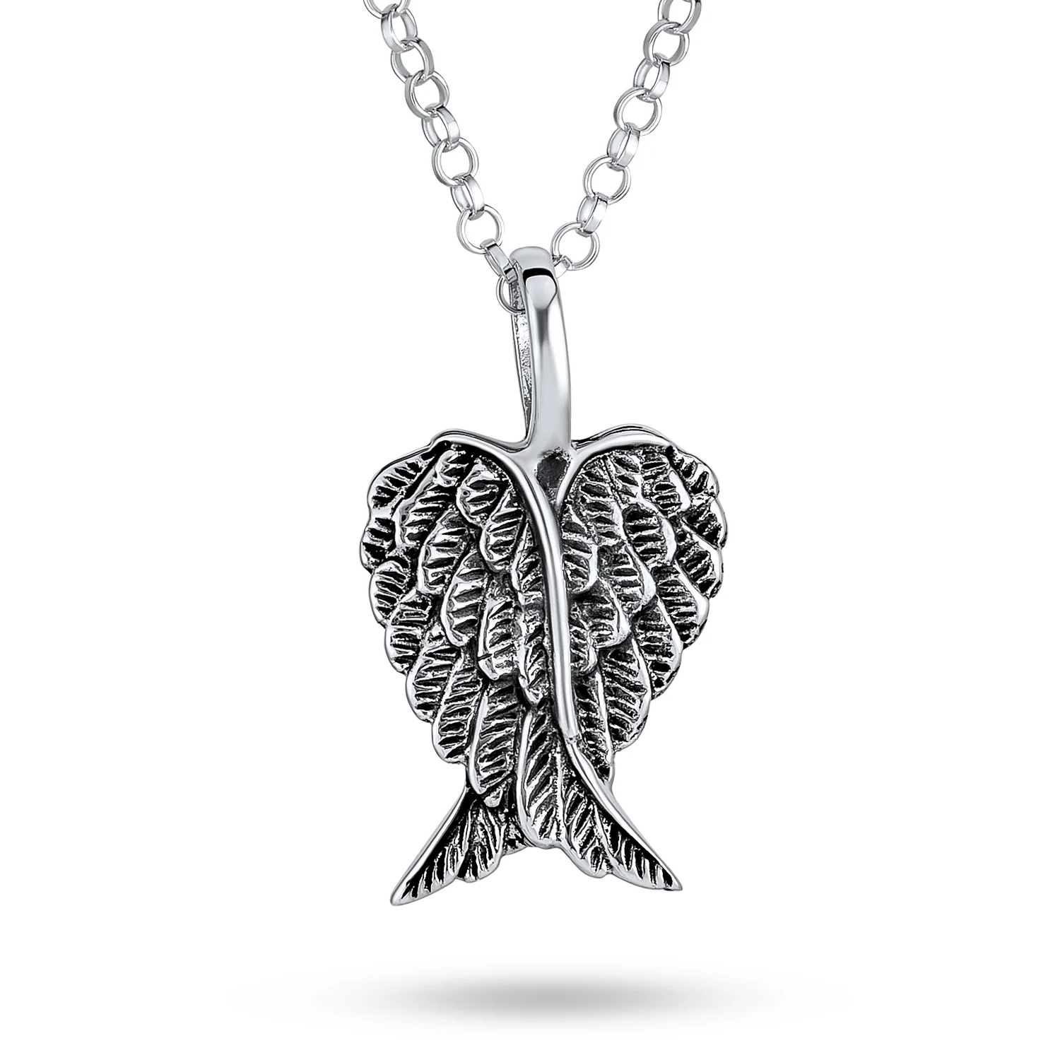 Amulet Feathered Heart Angel Wing Pendant Necklace Antiqued