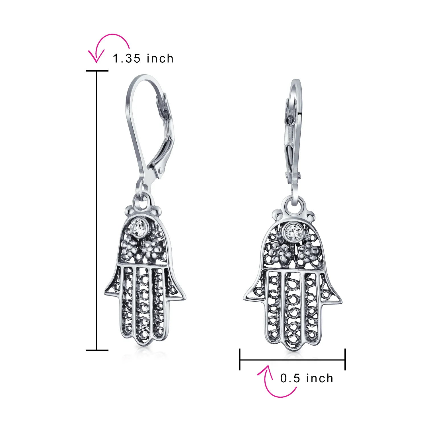 Amulet Hamsa Hand Dangle Chandelier Earrings Leverback - Image 4