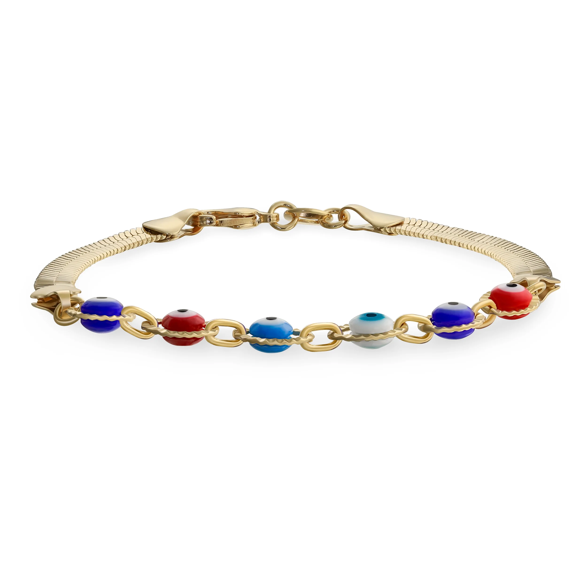 Multicolor Evil Eye Bracelet Amulet Snake Chain Gold - Image 2