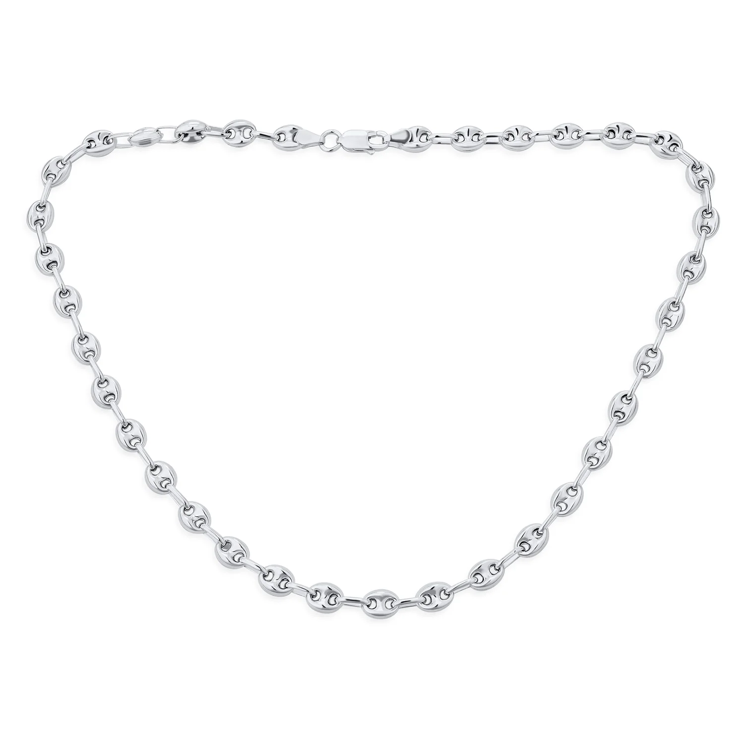 .925 Sterling Silver Nautical Puff Mariner Anchor Link Chain Choker Necklace 6MM 16 Inch