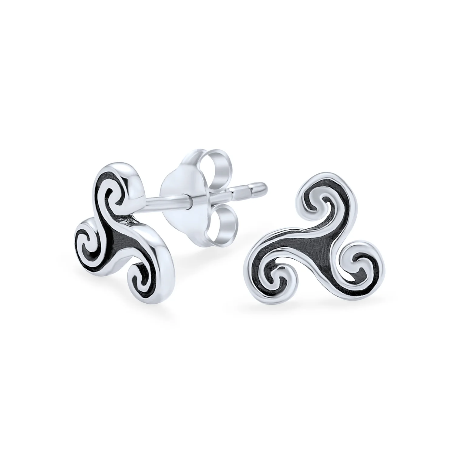 Ancient Celtic Triskele Stud Earrings Oxidized 7MM