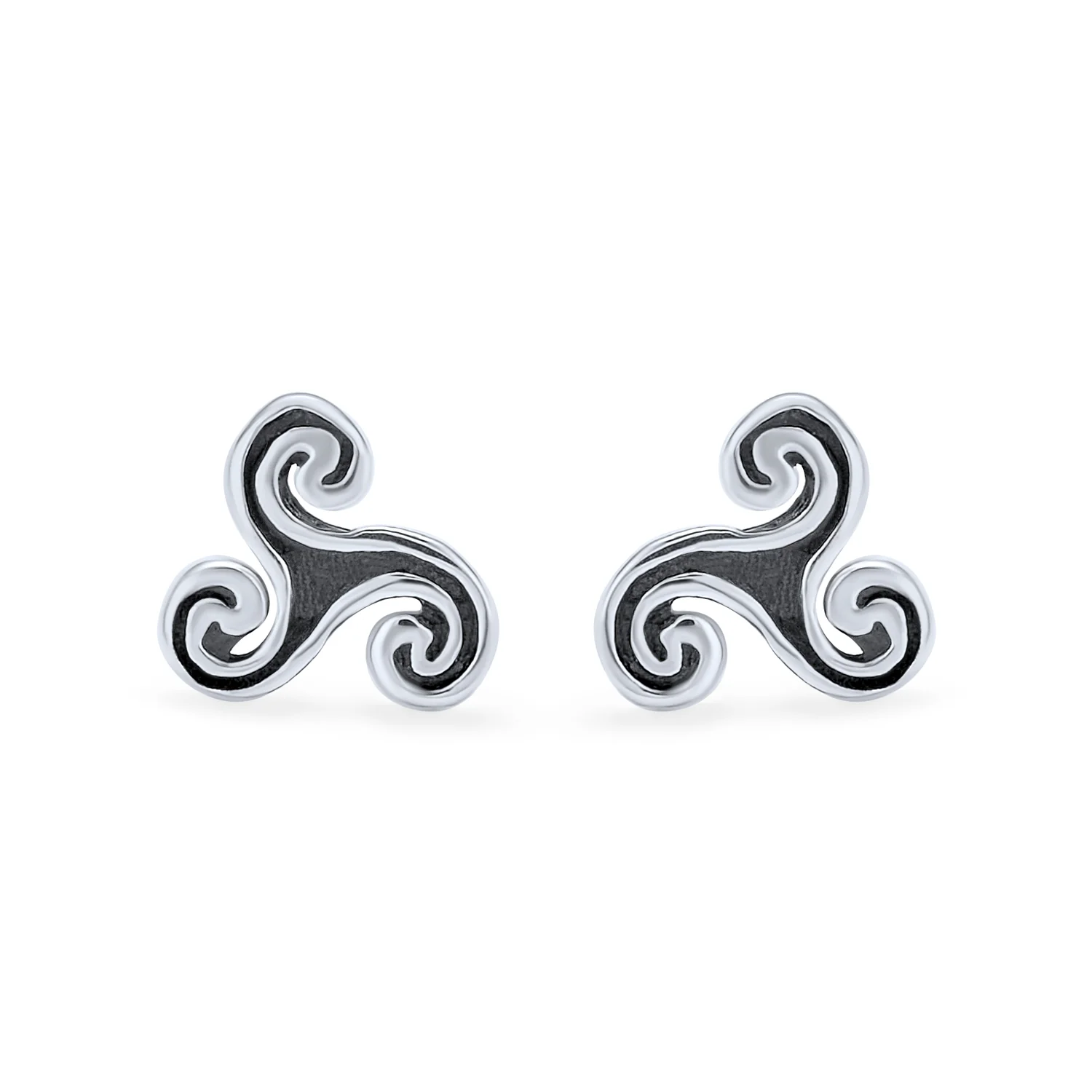 Ancient Celtic Triskele Stud Earrings Oxidized 7MM - Image 2