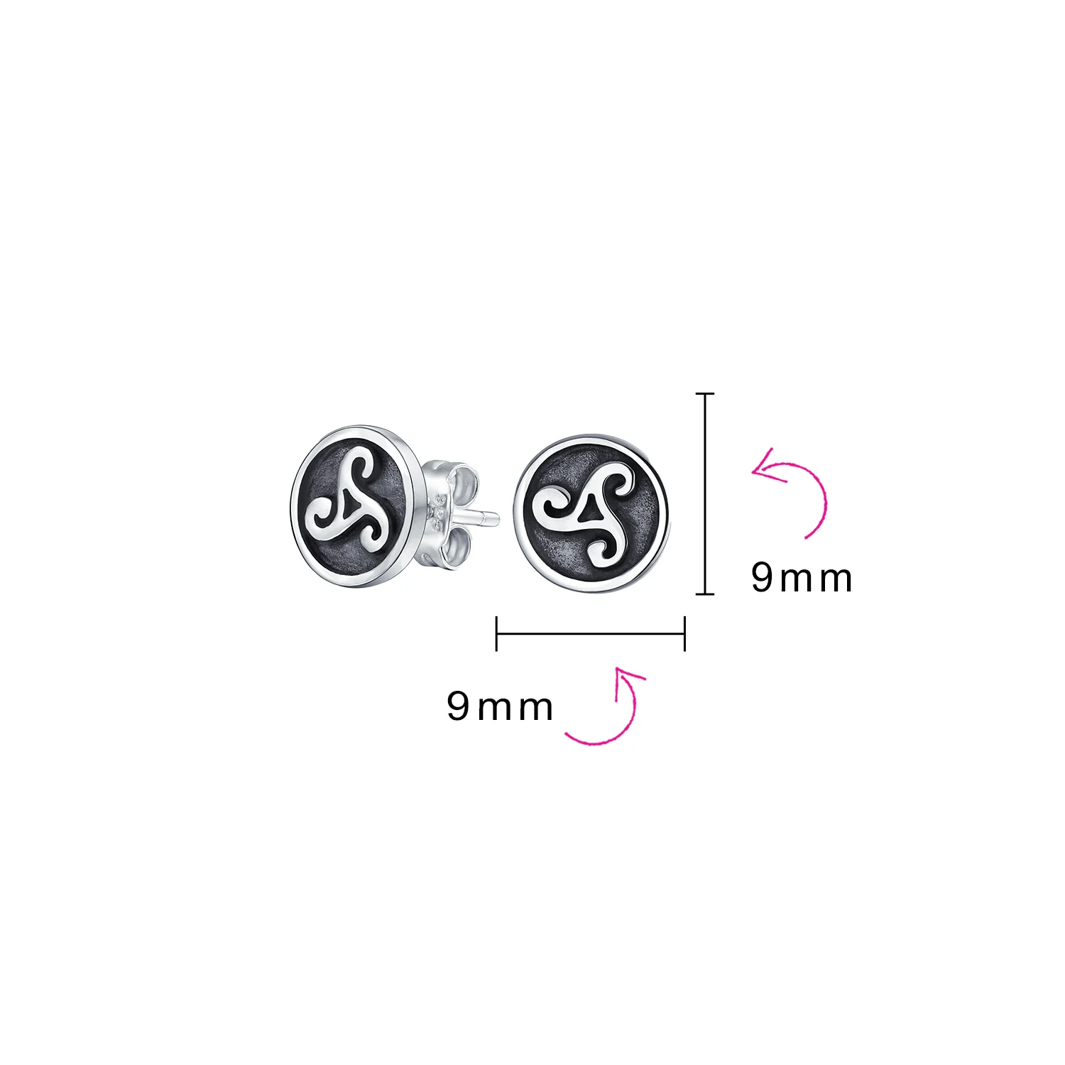 Ancient Celtic Triskele Stud Earrings Oxidized Silver - Image 3