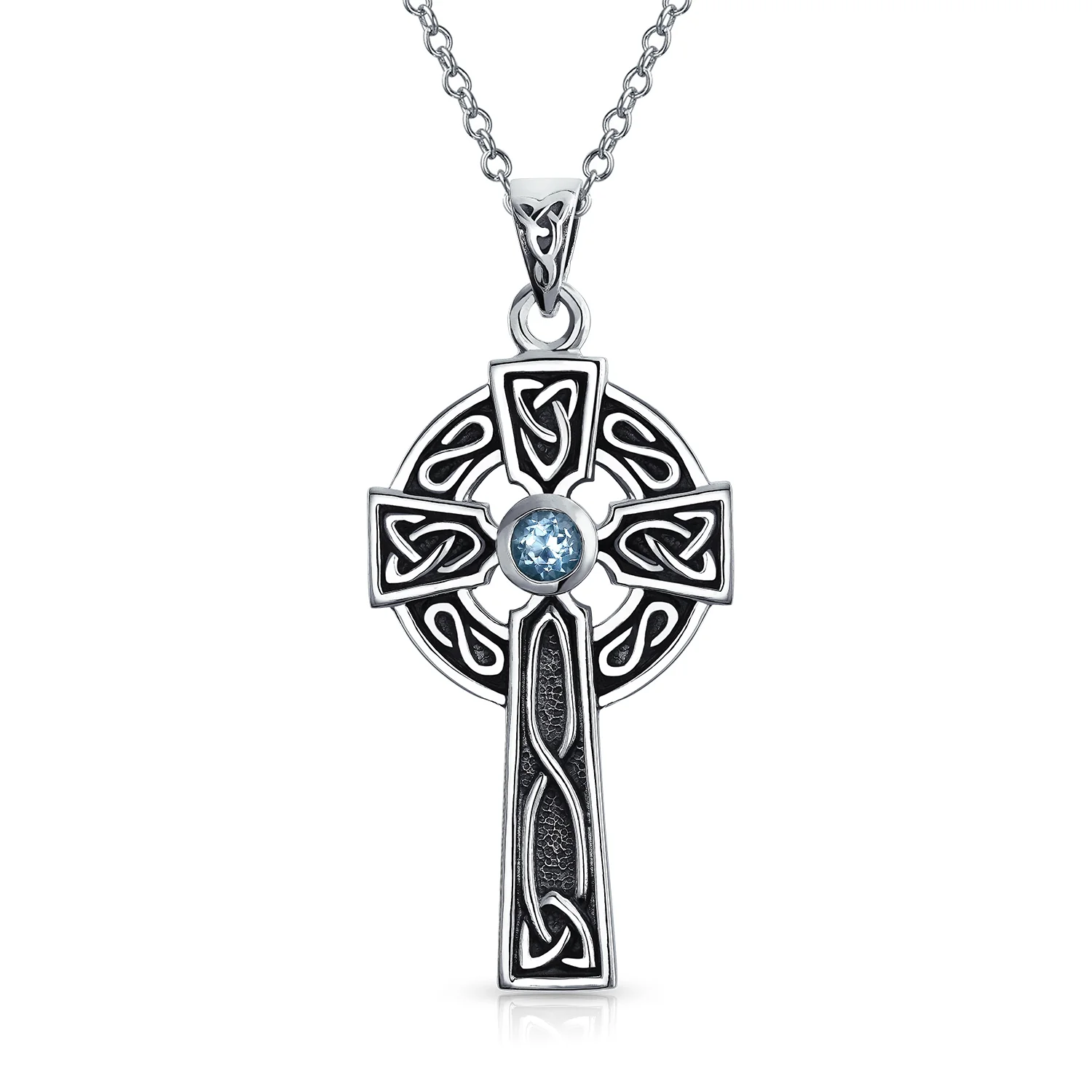 Ancient Irish Love Knot CZ Trinity Cross Pendant Necklace