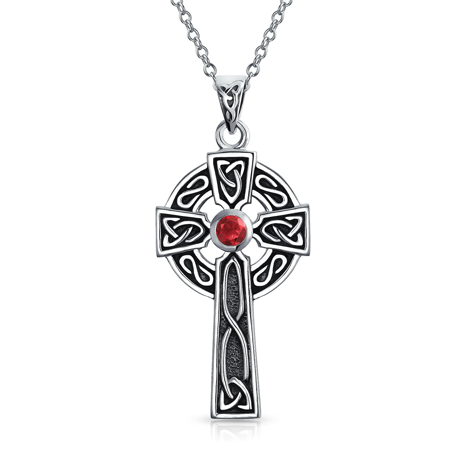 Love Knot Topaz Garnet CZ Trinity Cross Pendant Necklace