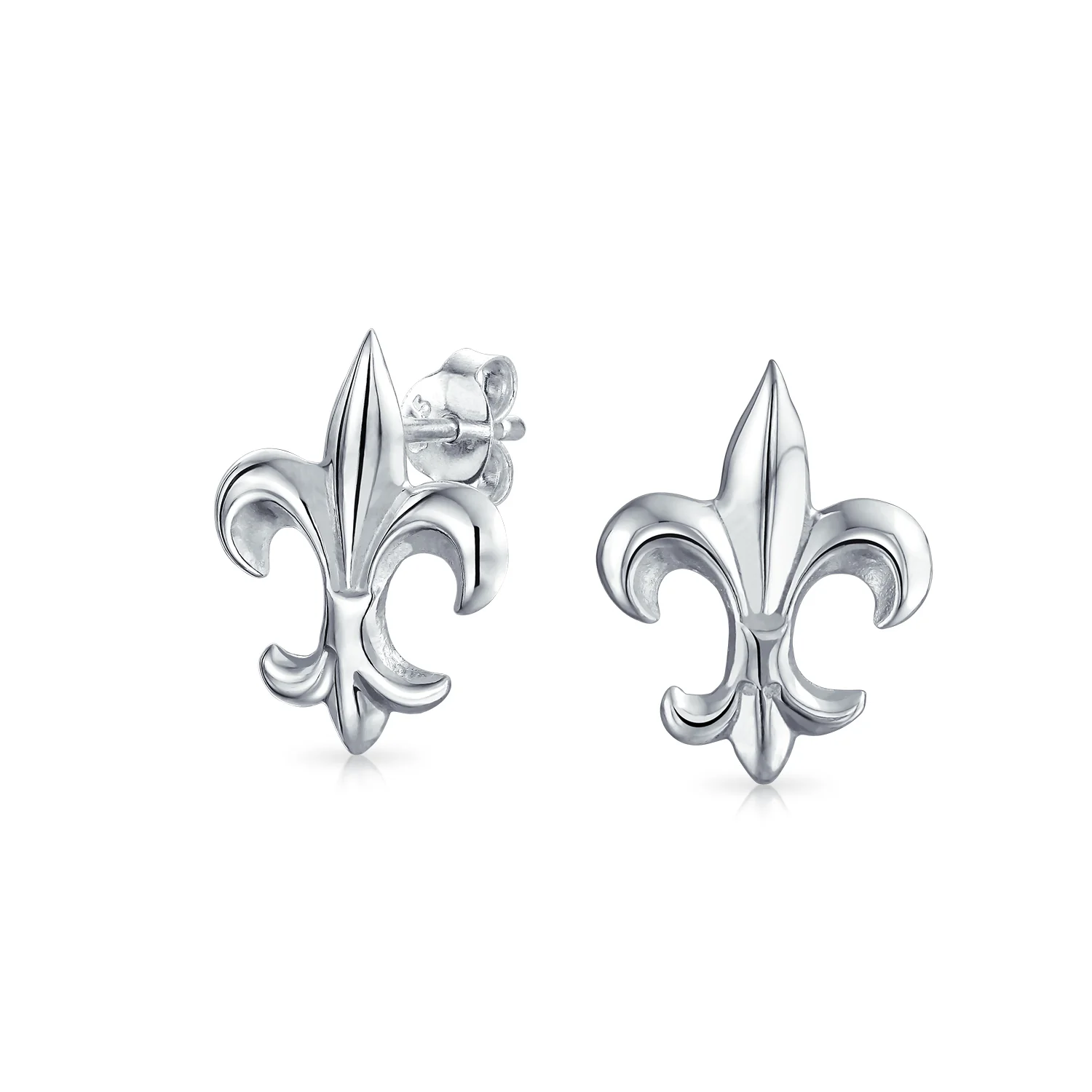 Ancient Symbol Fleur De Lis CZ Stud Earrings Sterling Silver