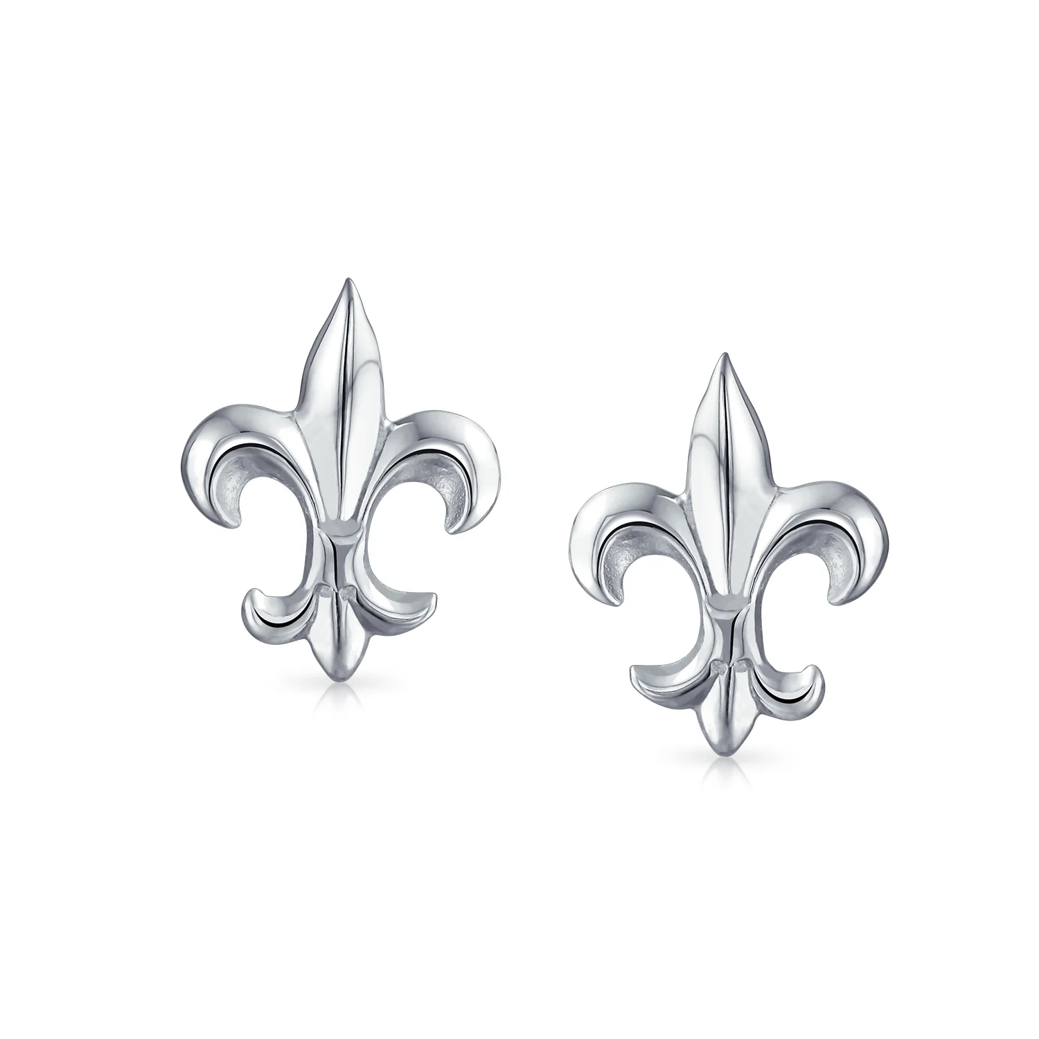 Ancient Symbol Fleur De Lis CZ Stud Earrings Sterling Silver - Image 2