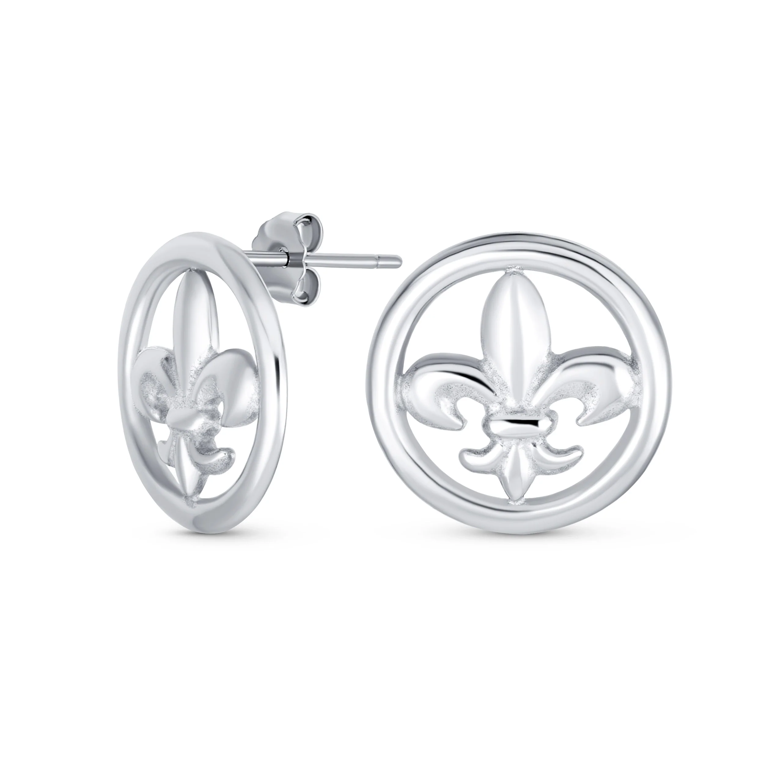 Ancient Symbol Lily Flower Disc Fleur De Lis Stud Earrings