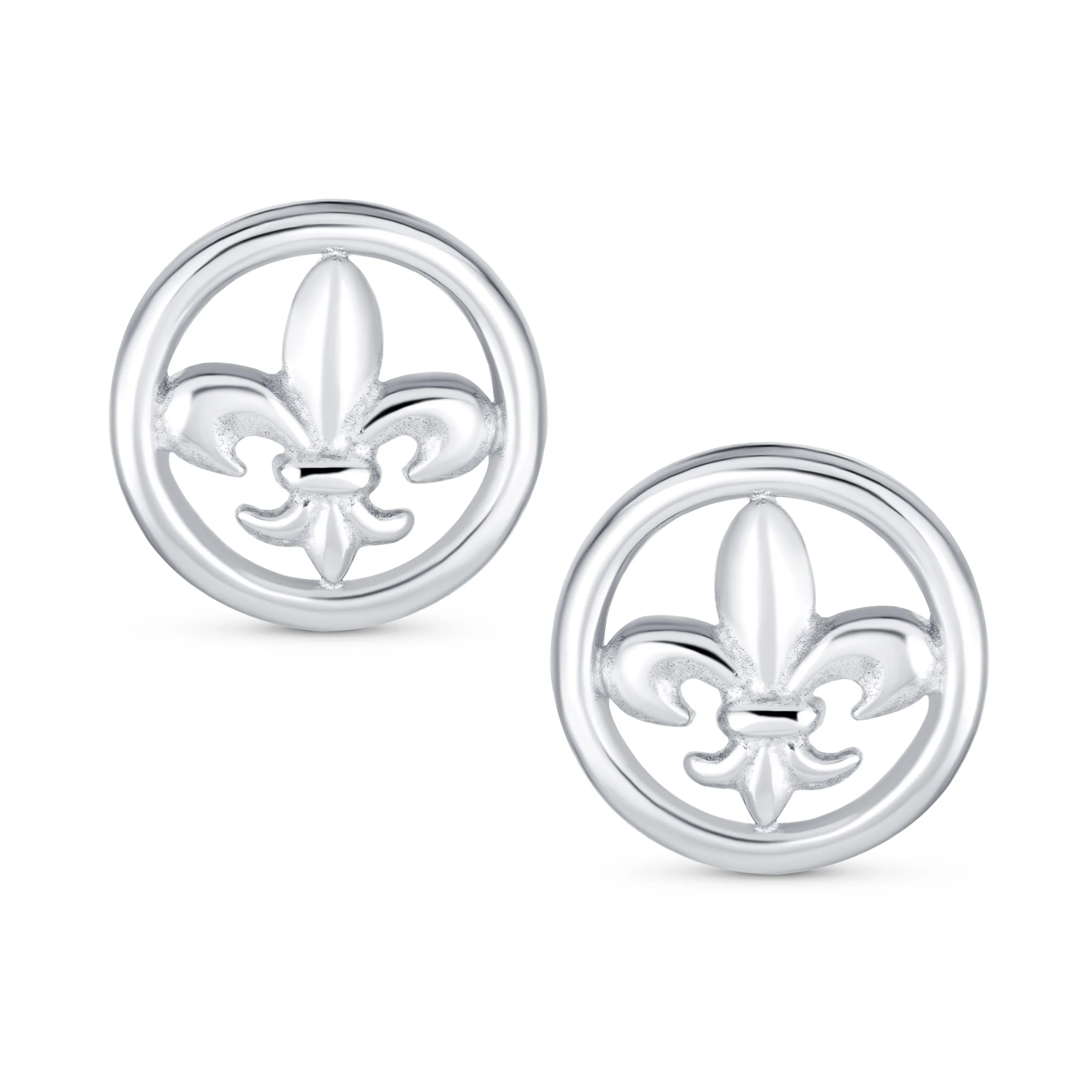 Ancient Symbol Lily Flower Disc Fleur De Lis Stud Earrings - Image 2