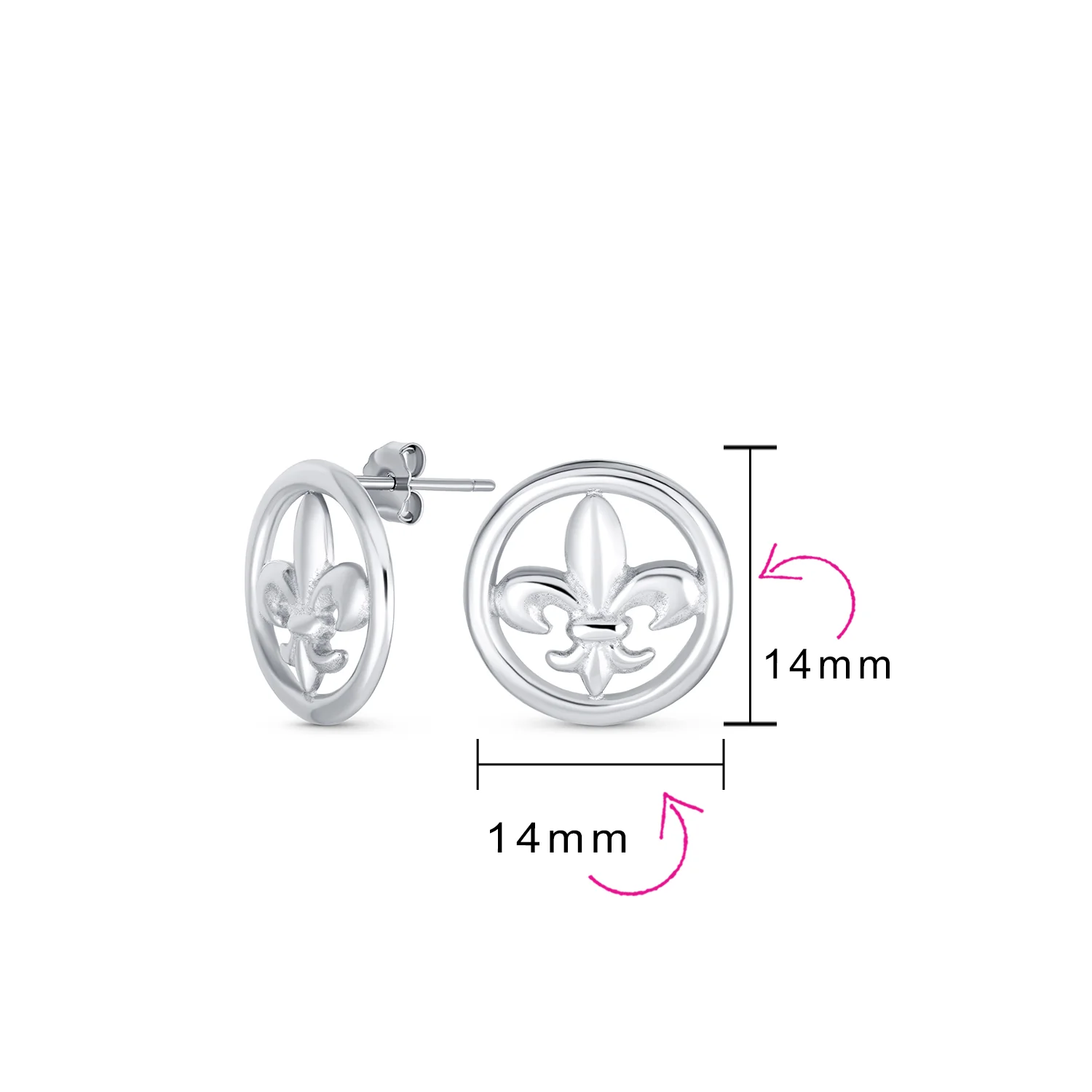 Ancient Symbol Lily Flower Disc Fleur De Lis Stud Earrings - Image 4