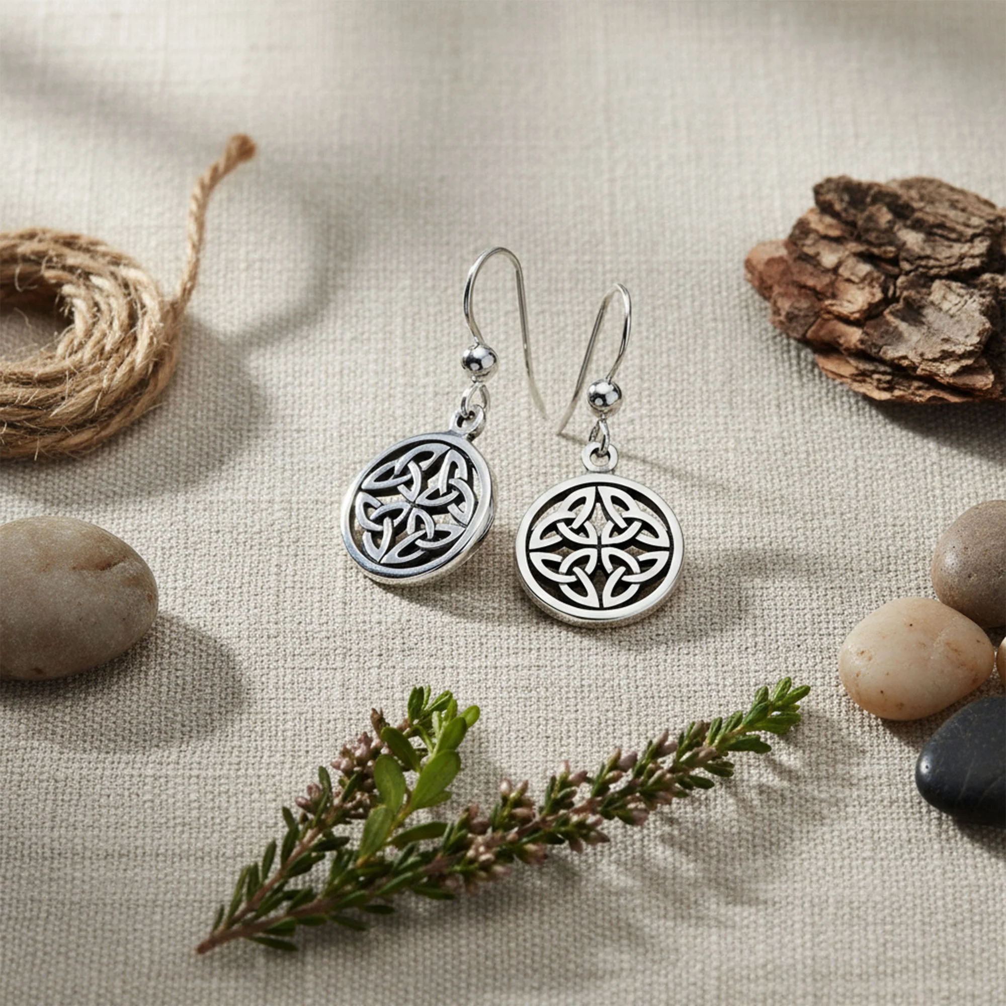 Ancient Viking Celtic Knot Dangle Earrings in Oxidized  Sterling Silver - Image 3