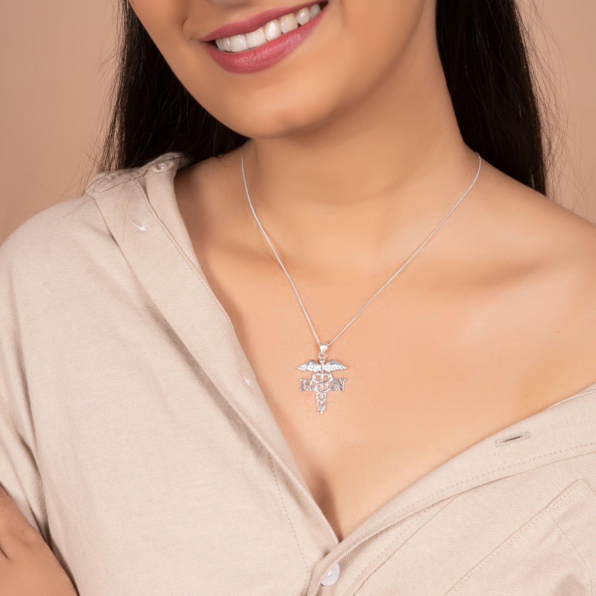 Angel Wings Stethoscope RN Nurse Caduceus Pendant Necklace - Image 3